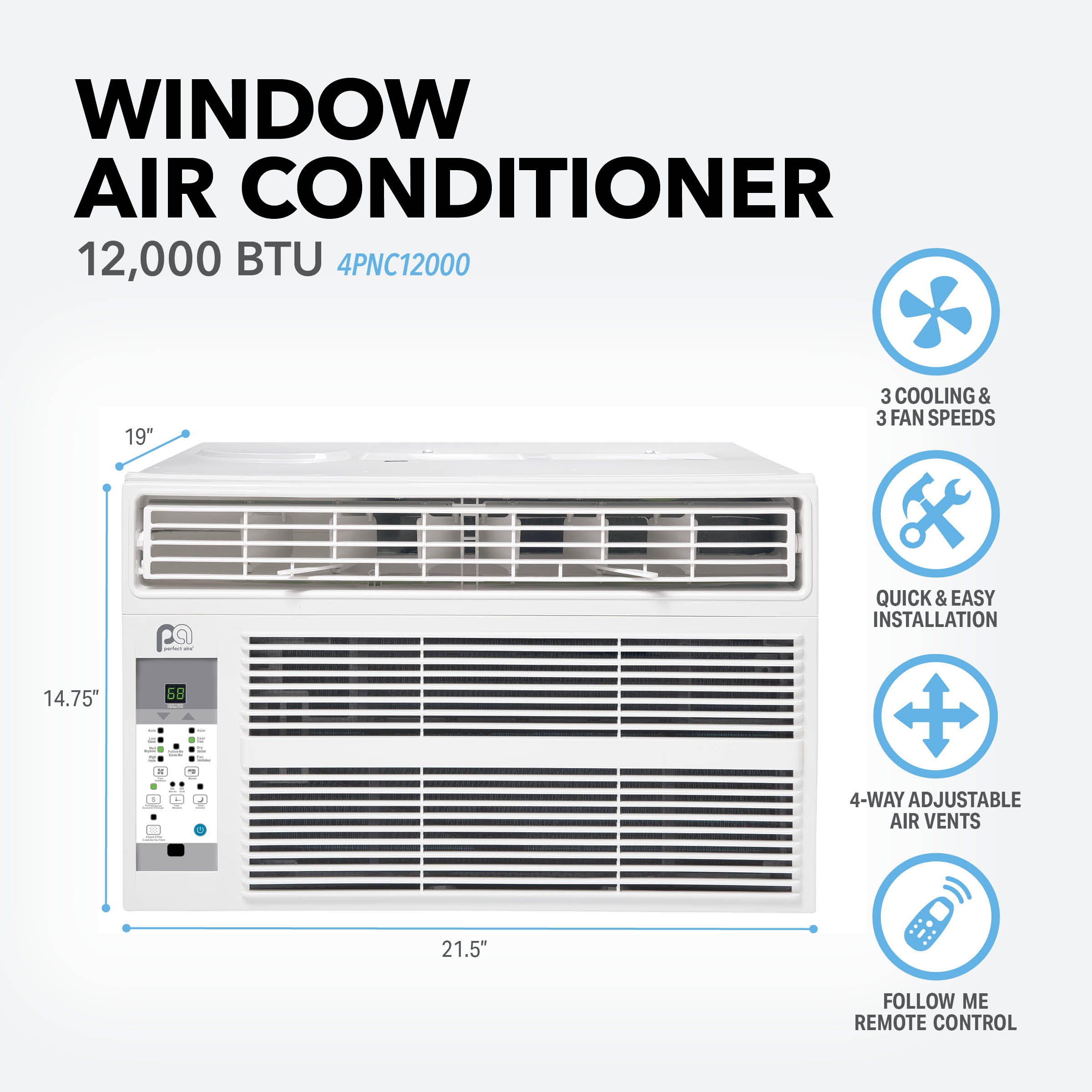 Perfect Aire 12K BTU Window Air Conditioner with Remote Control