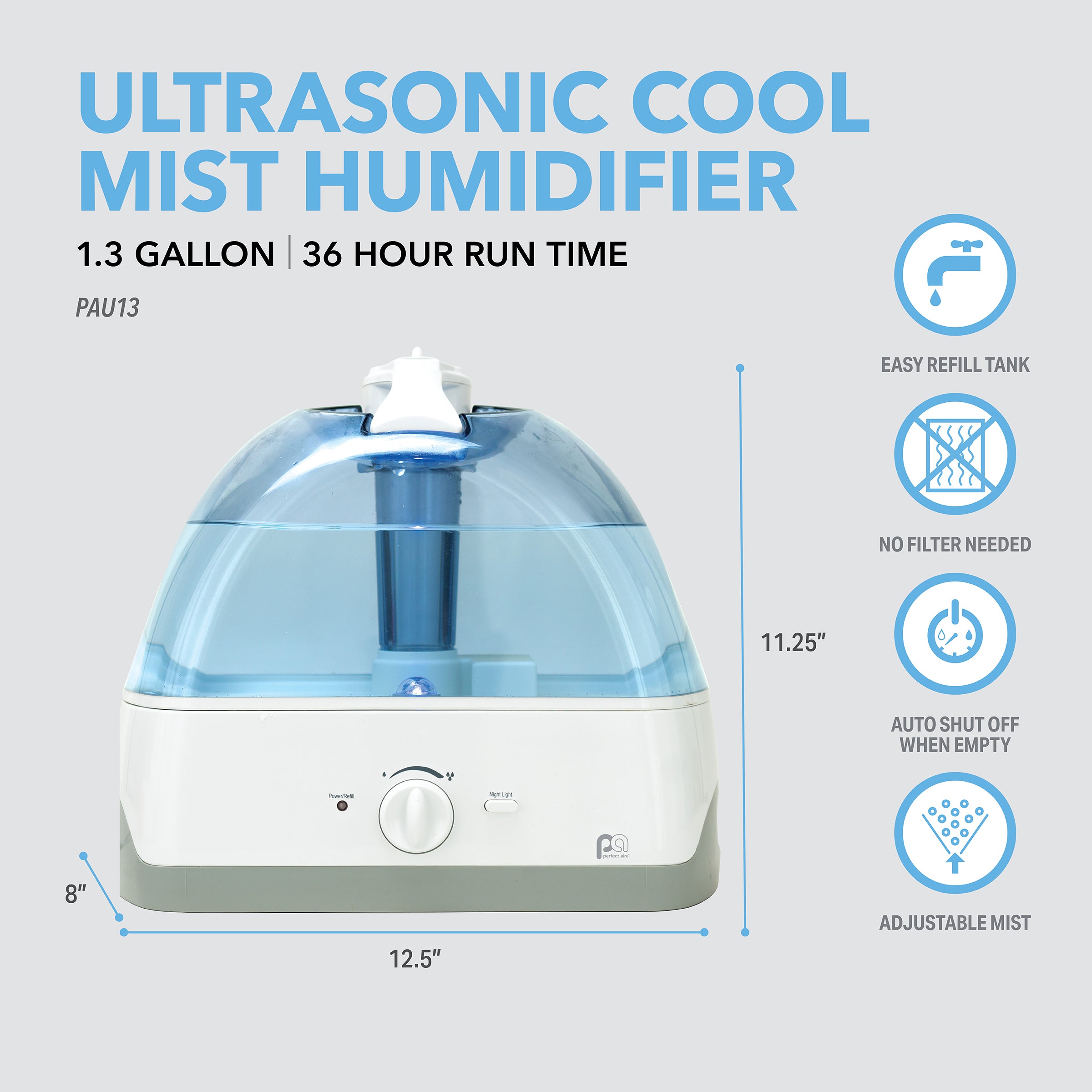 Perfect Aire 1.3 Gallon Table-Top Ultrasonic Cool Mist Humidifier