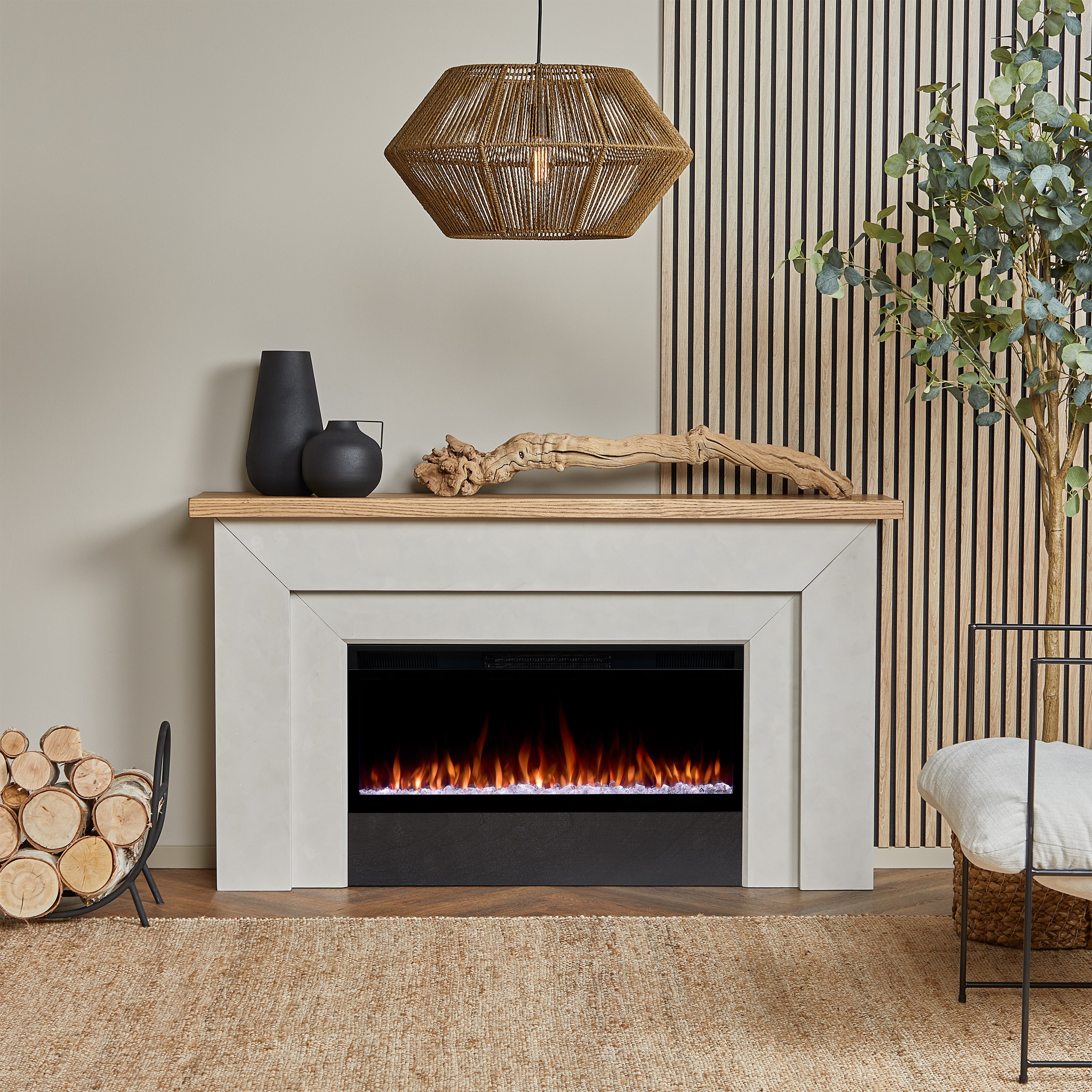 Real Flame 68 Inch Malie Landscape Smart Electric Fireplace with Mantel