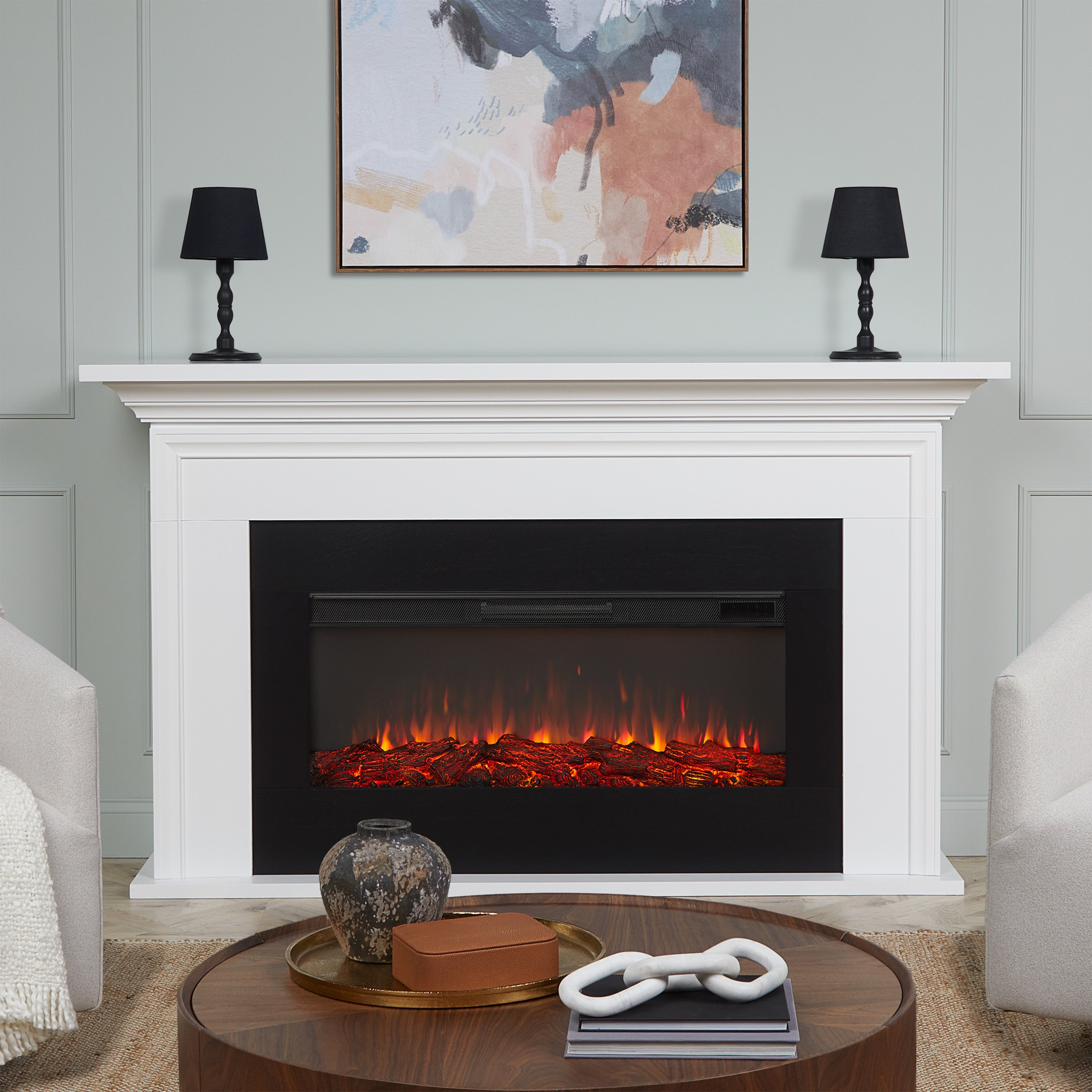 Real Flame 76 Inch Cleo Landscape Electric Fireplace with Mantel