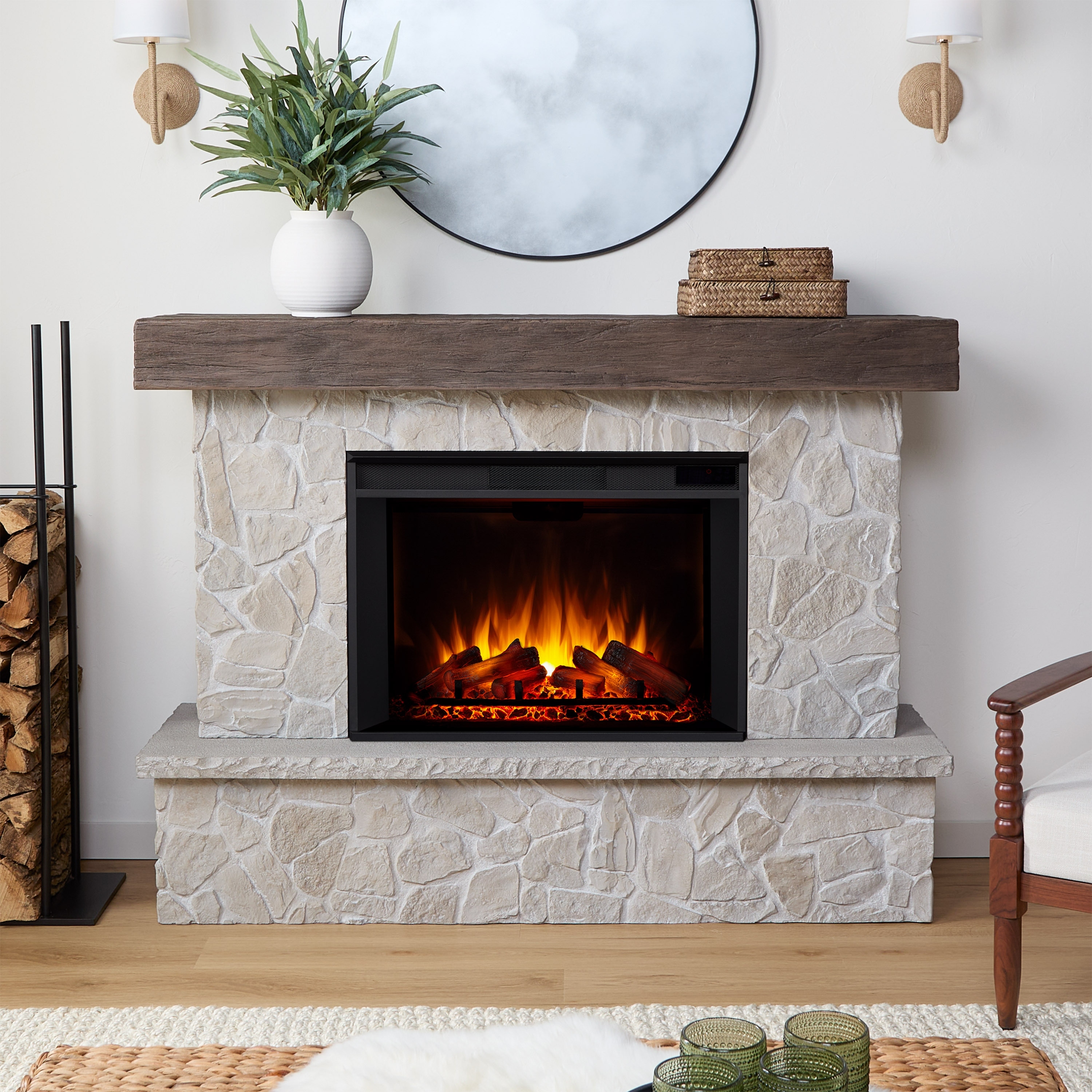 Real Flame 64 Inch Odette Grand Electric Fireplace with Mantel