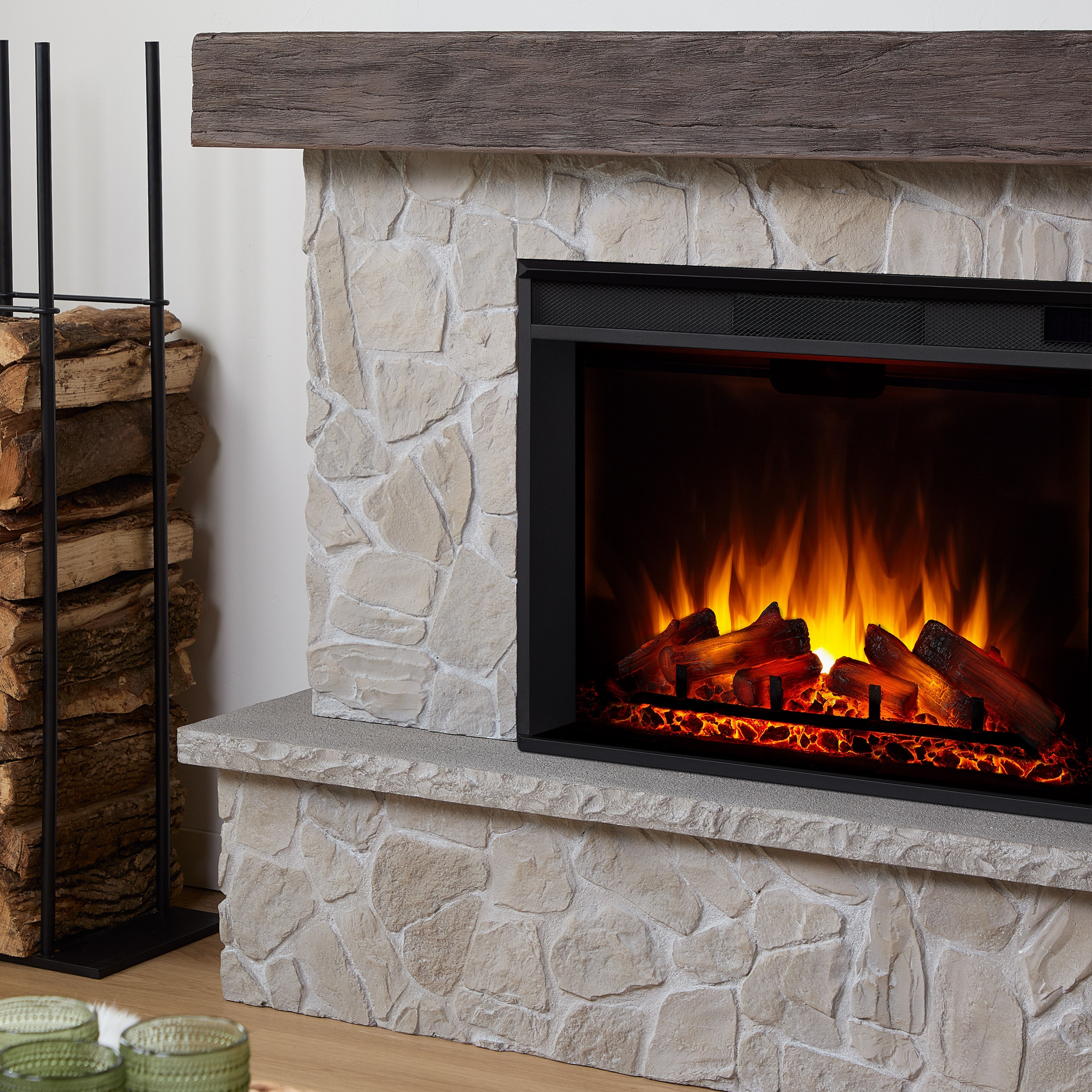 Real Flame 64 Inch Odette Grand Electric Fireplace with Mantel