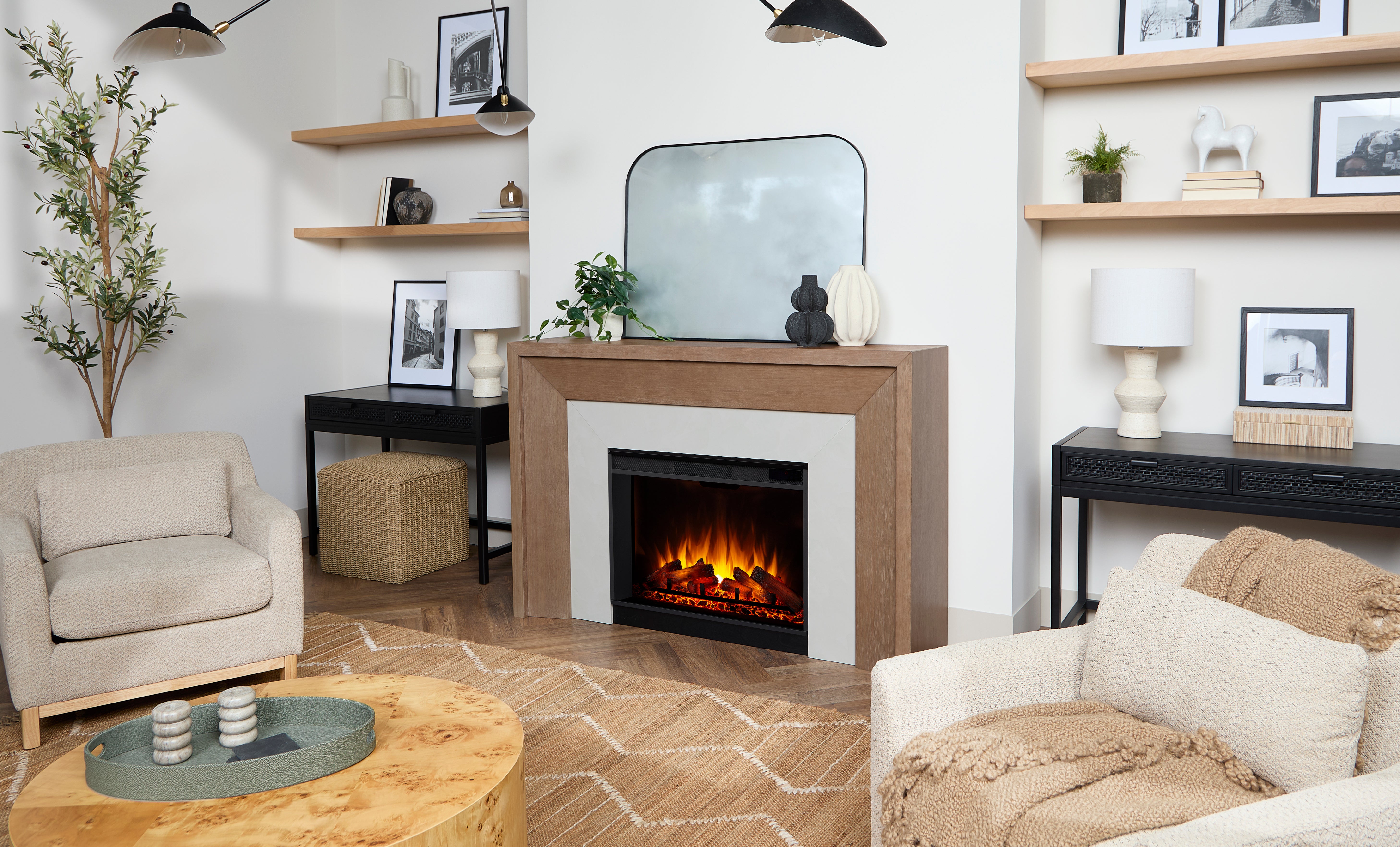 Real Flame 64 Inch Brooks Grand Electric Fireplace with Mantel