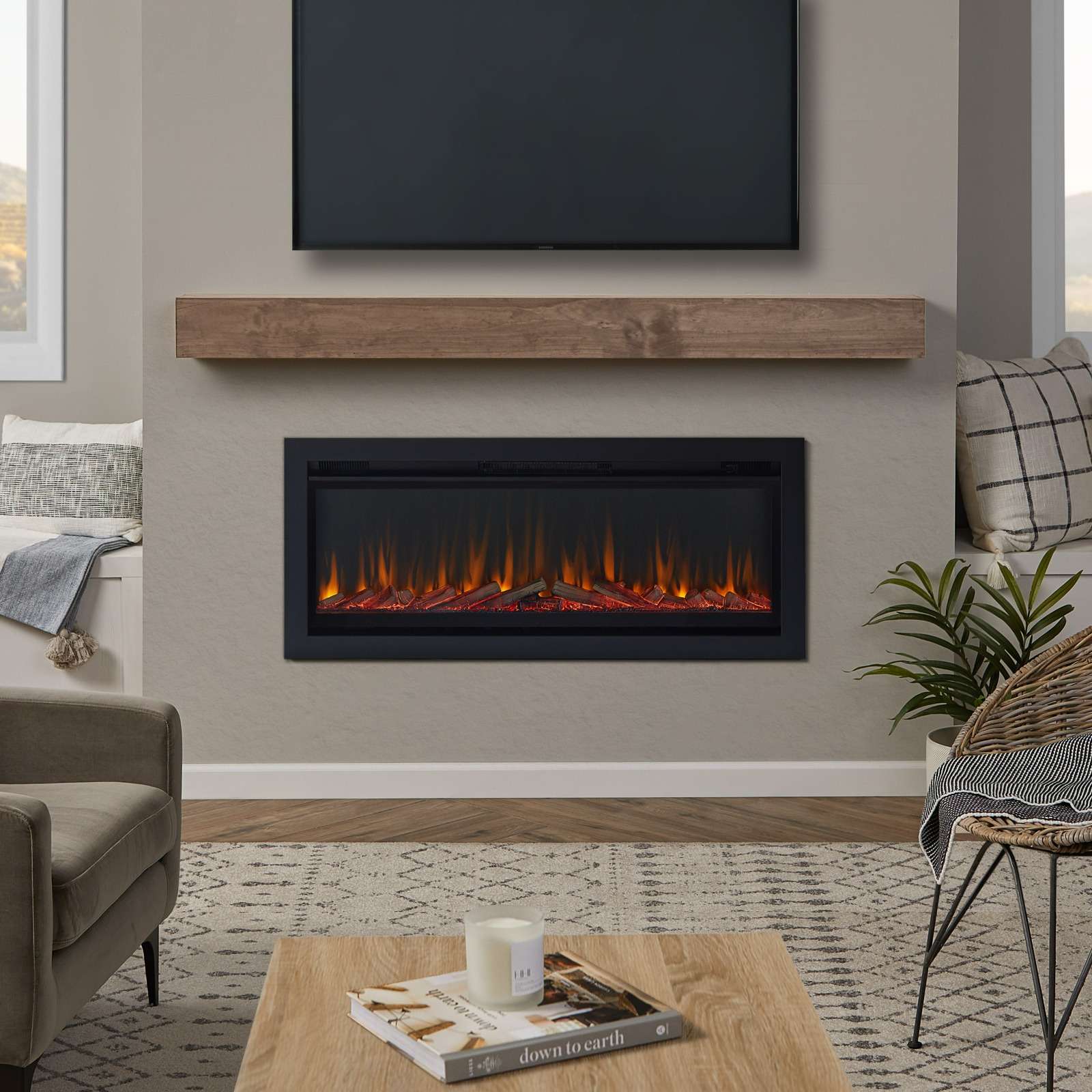 Real Flame 49 Inch VividFlame Wall Mount or Recessed Linear Electric Fireplace