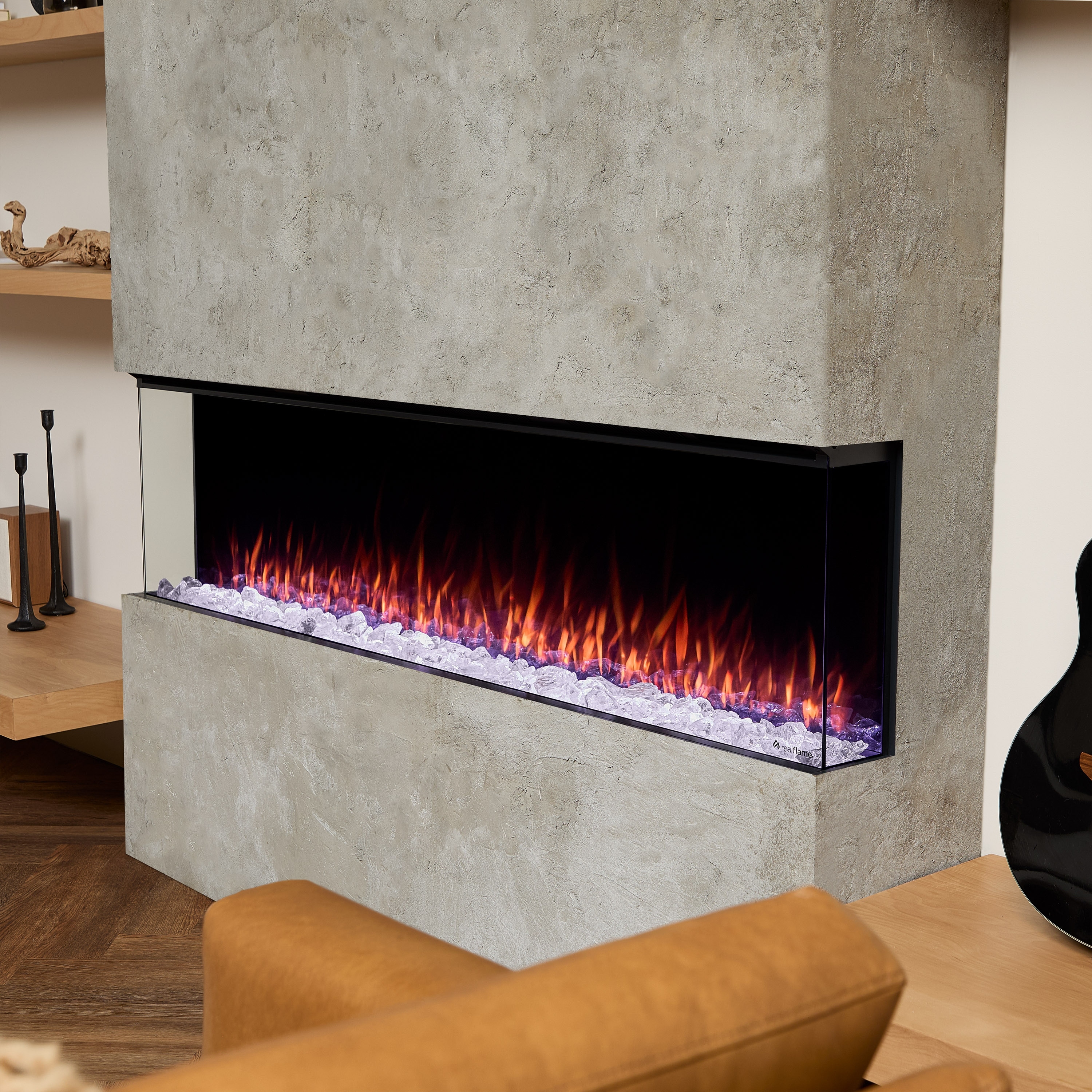 Real Flame 64 Inch Bay Front Linear Smart Electric Fireplace