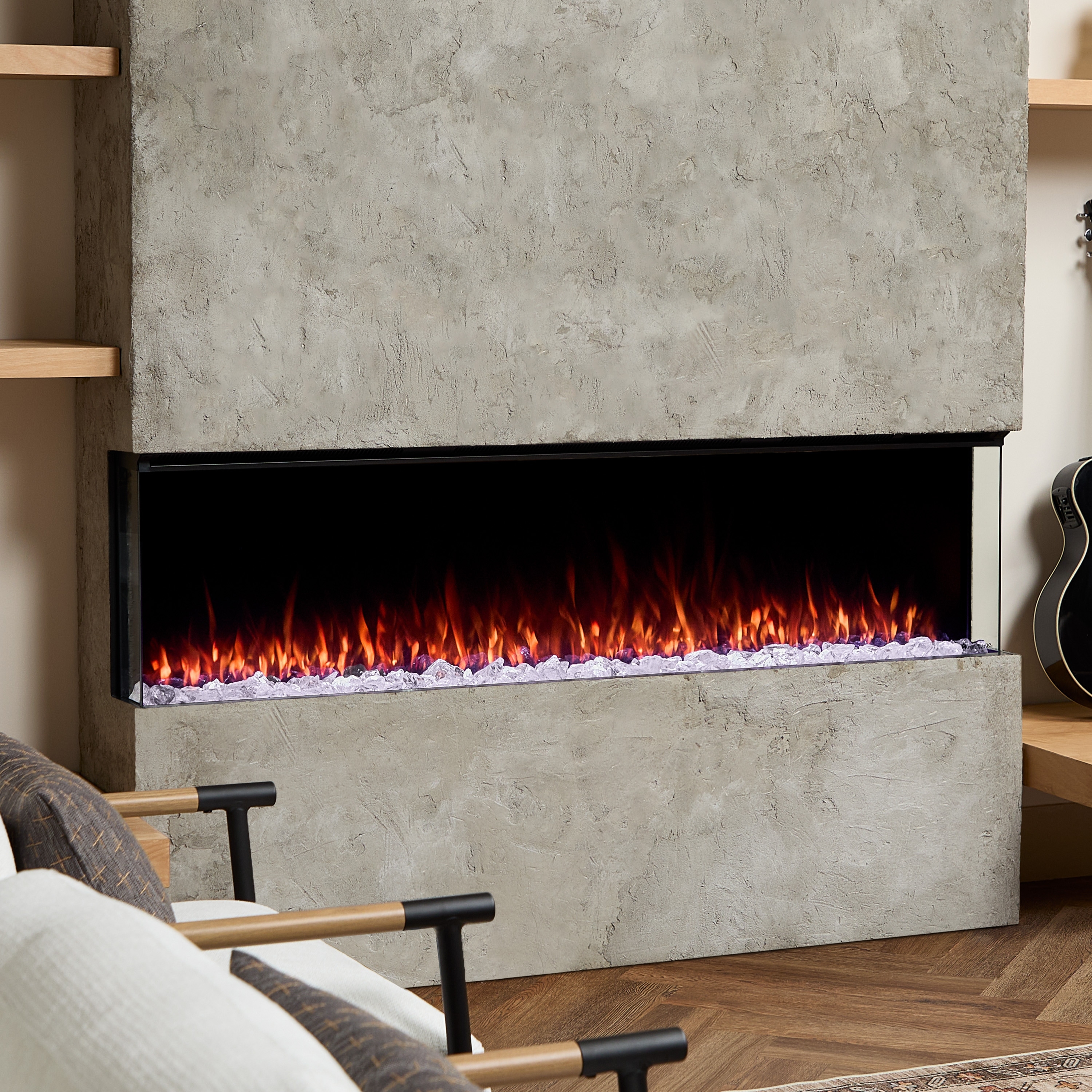 Real Flame 64 Inch Bay Front Linear Smart Electric Fireplace