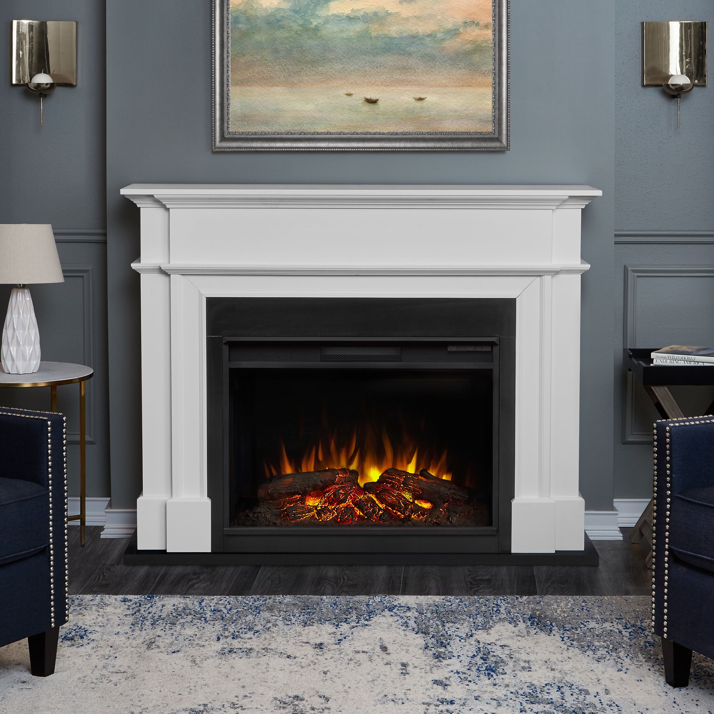 Real Flame 55 Inch Harlan Grand Electric Fireplace with Mantel