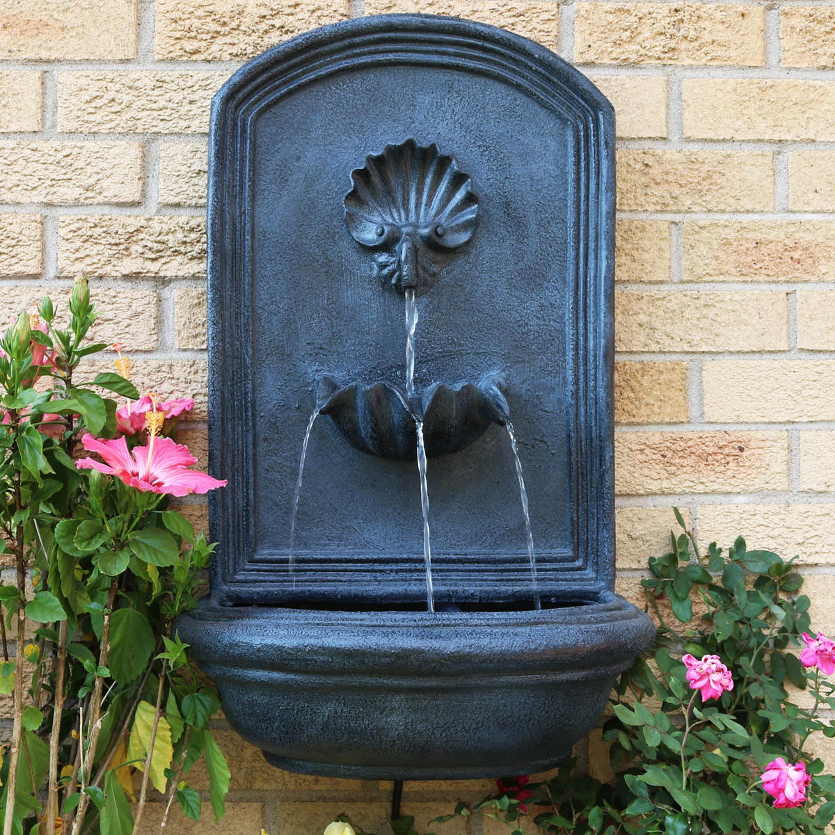 Sunnydaze 27 Inch Seaside Solar Wall Fountain with Battery Backup