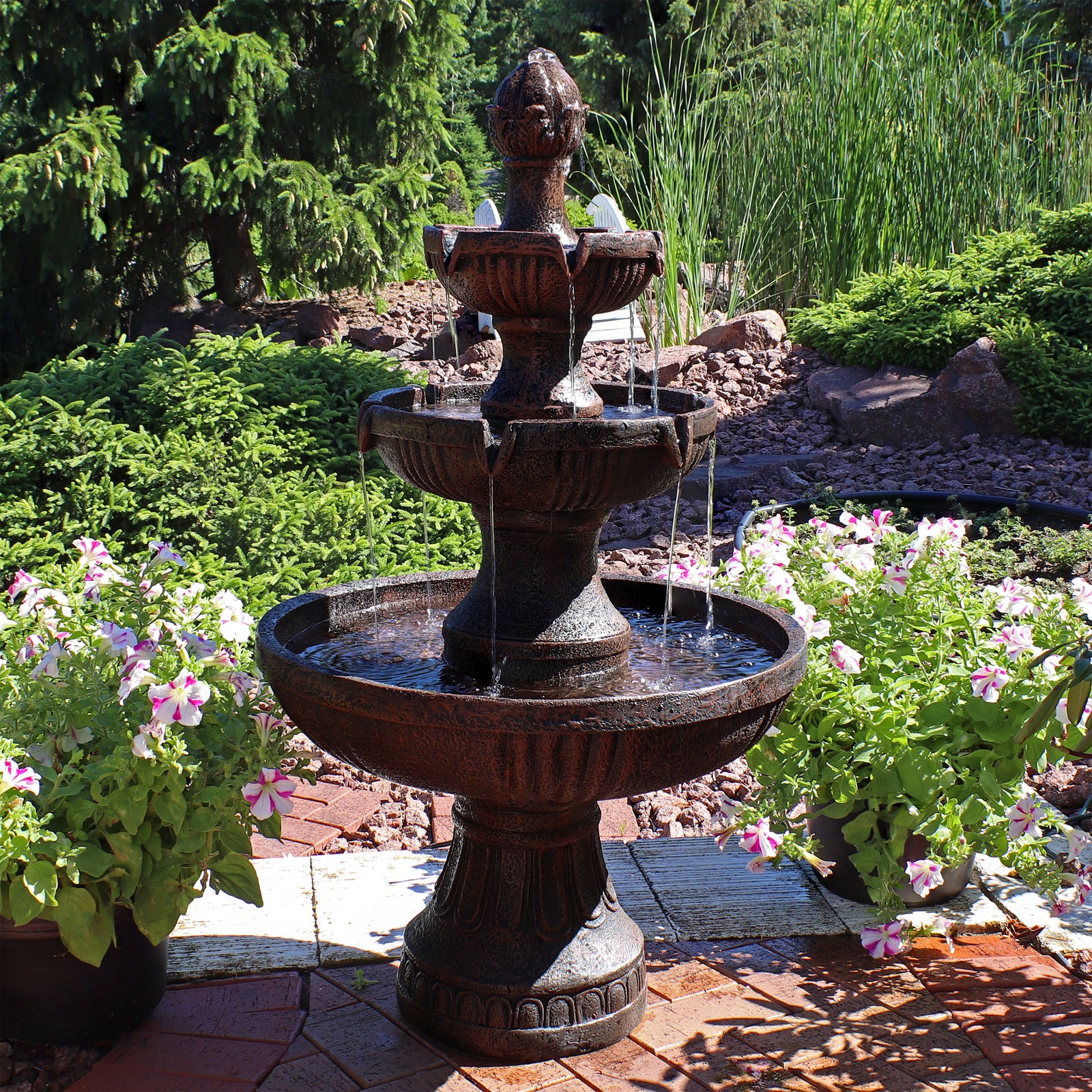Sunnydaze 43 Inch Flower Blossom Three-Tier Fountain