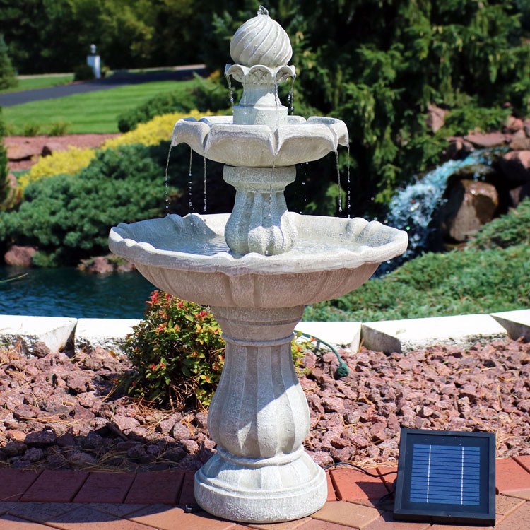 Sunnydaze 35 Inch Two-Tier Solar Fountain with Battery Backup