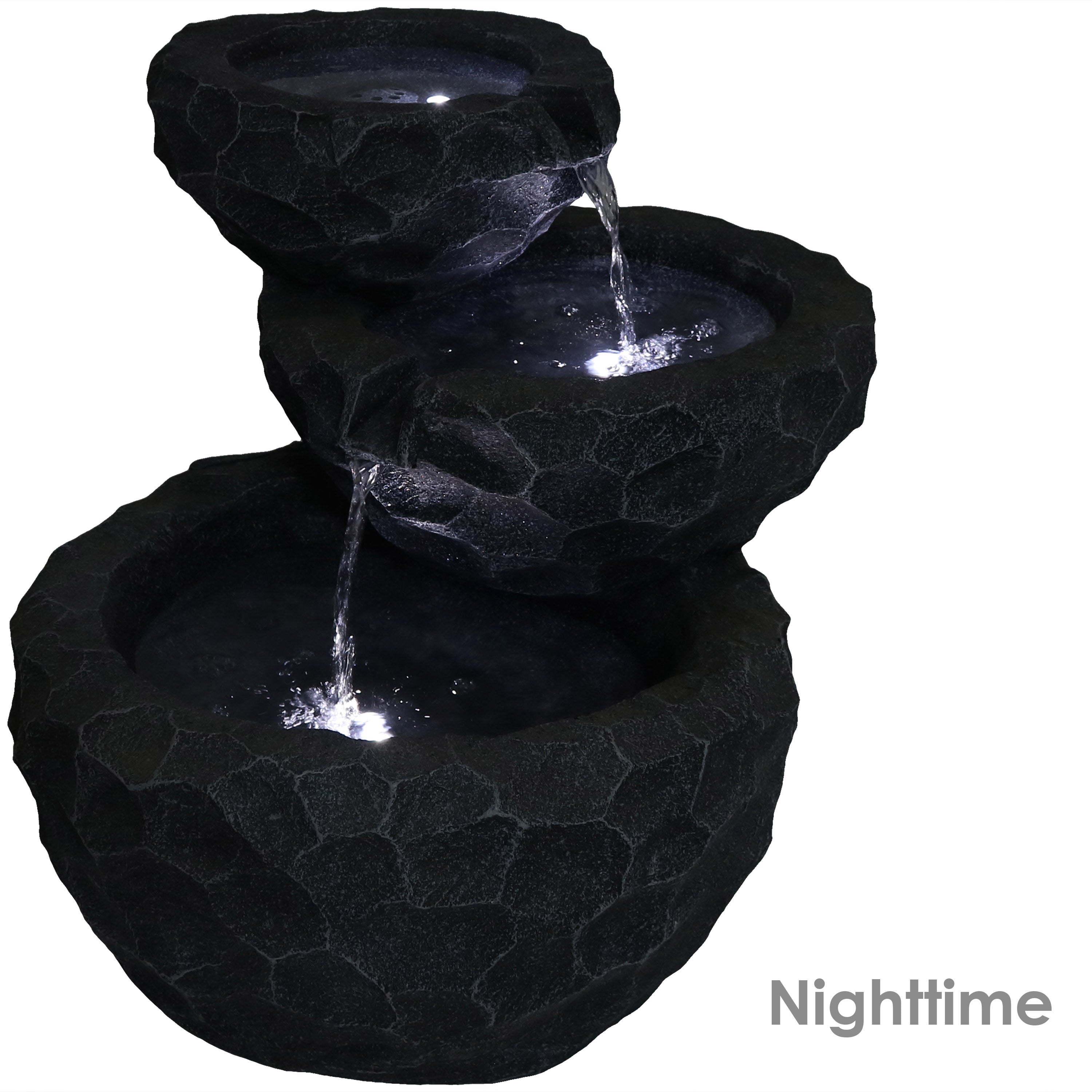 Sunnydaze 17 Inch Three-Tier Chiseled Basin Solar Fountain with Battery Backup