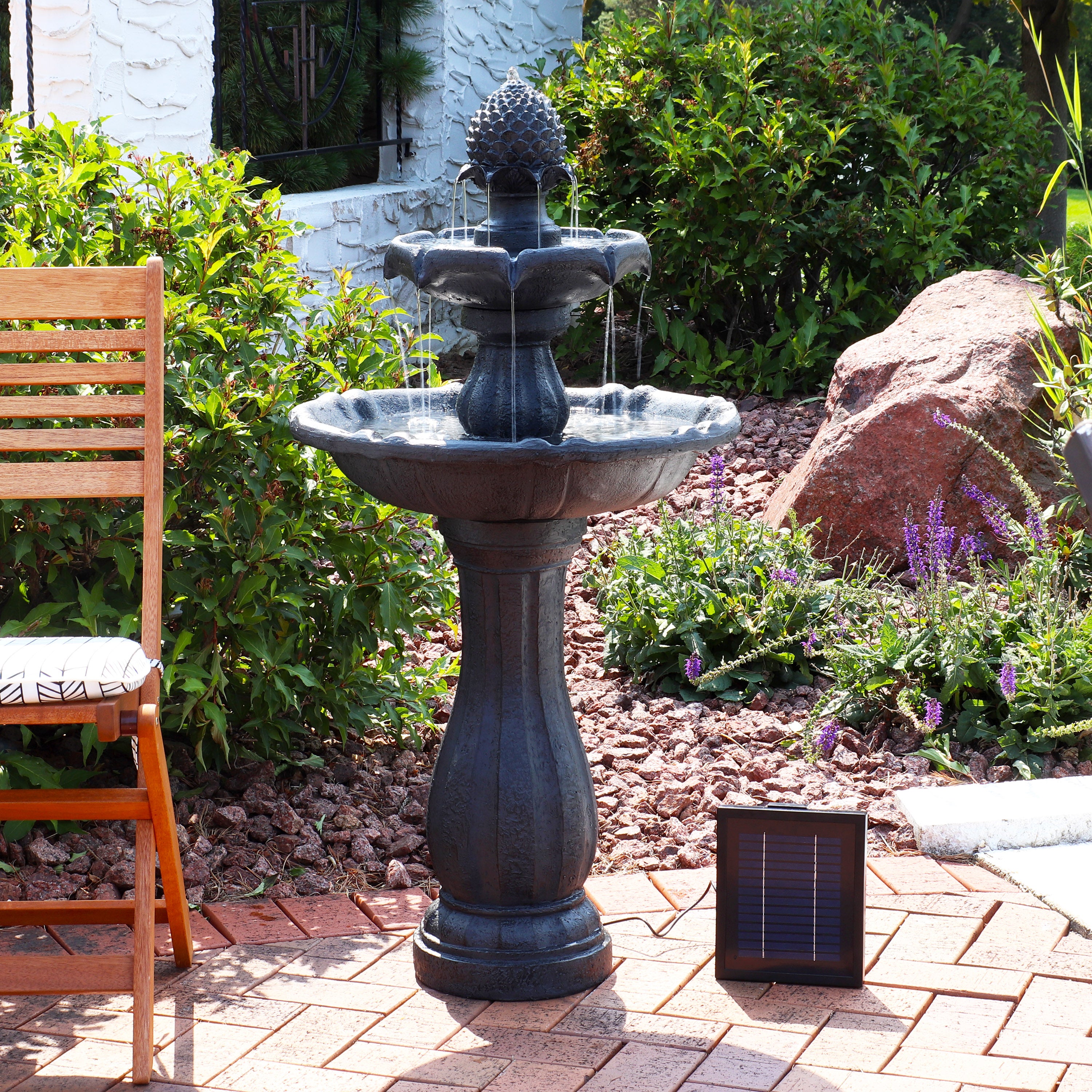 Sunnydaze 46 Inch Two-Tier Pineapple Solar Fountain with Battery Backup