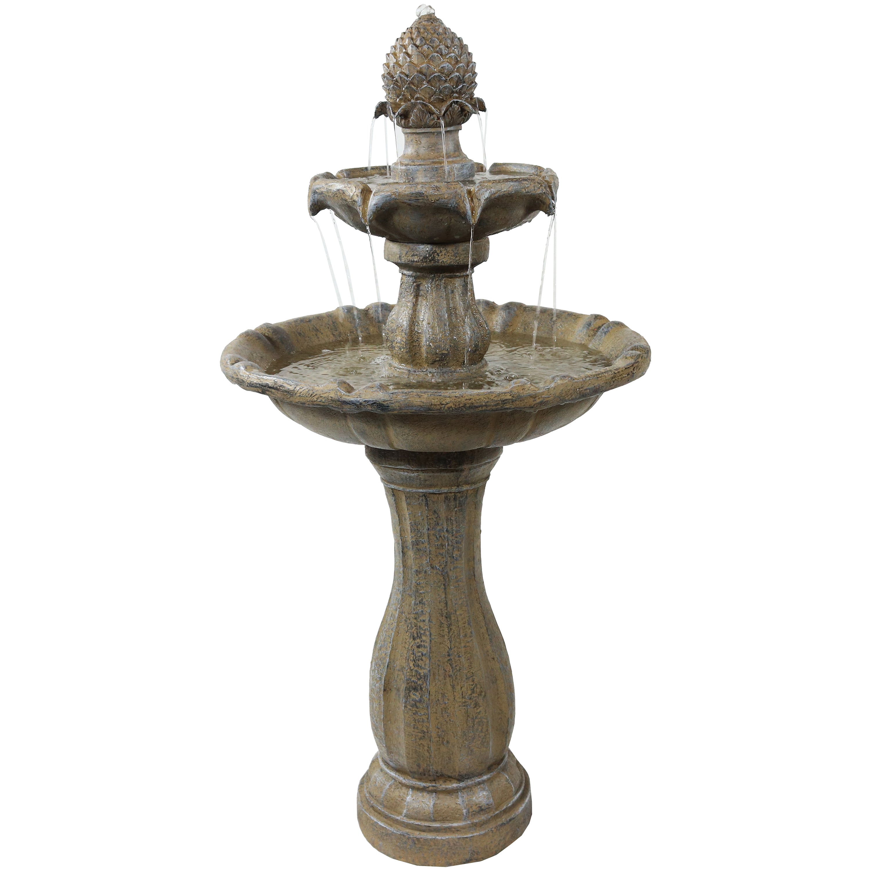 Sunnydaze 46 Inch Two-Tier Pineapple Solar Fountain with Battery Backup