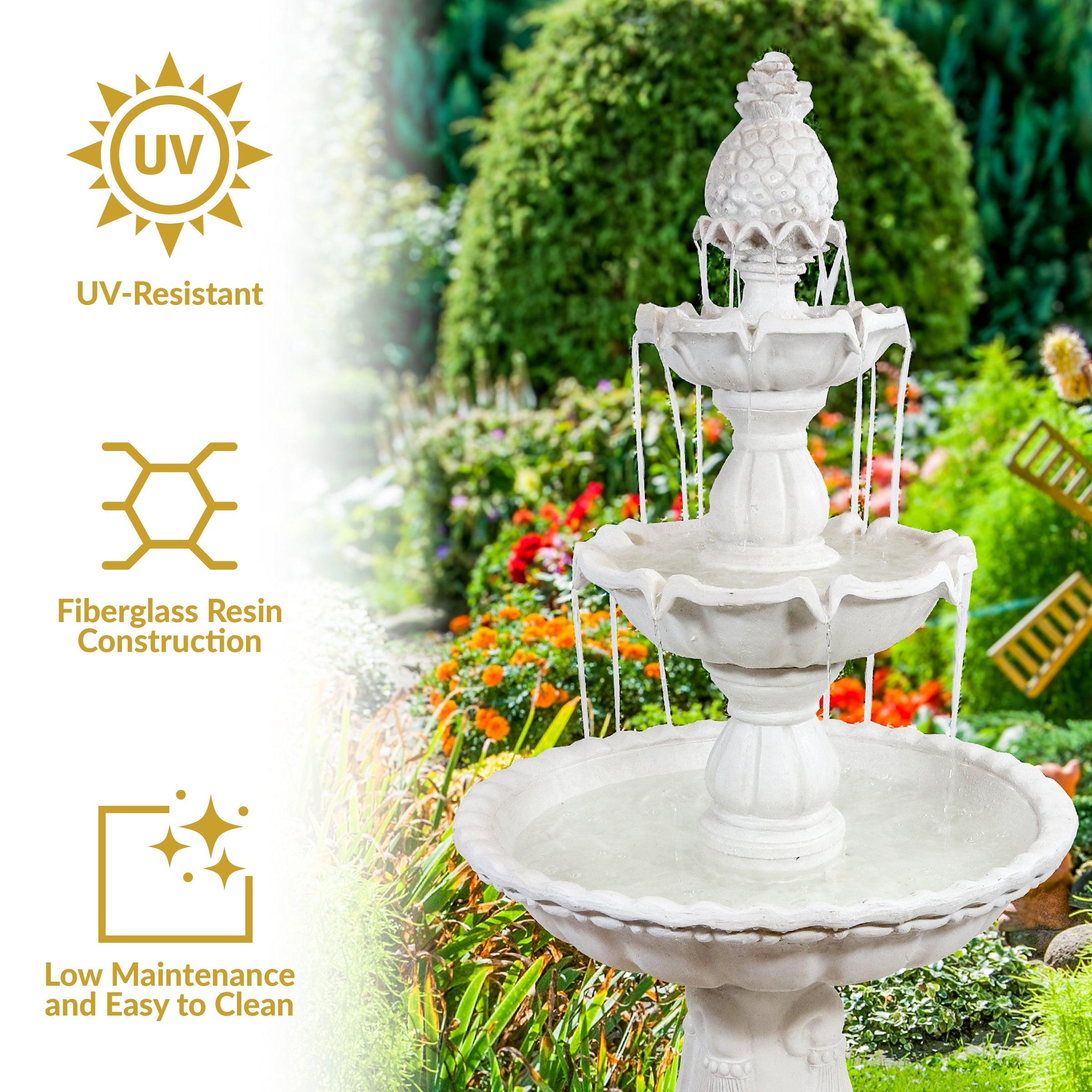 Sunnydaze 59 Inch Welcome Three-Tier Garden Fountain