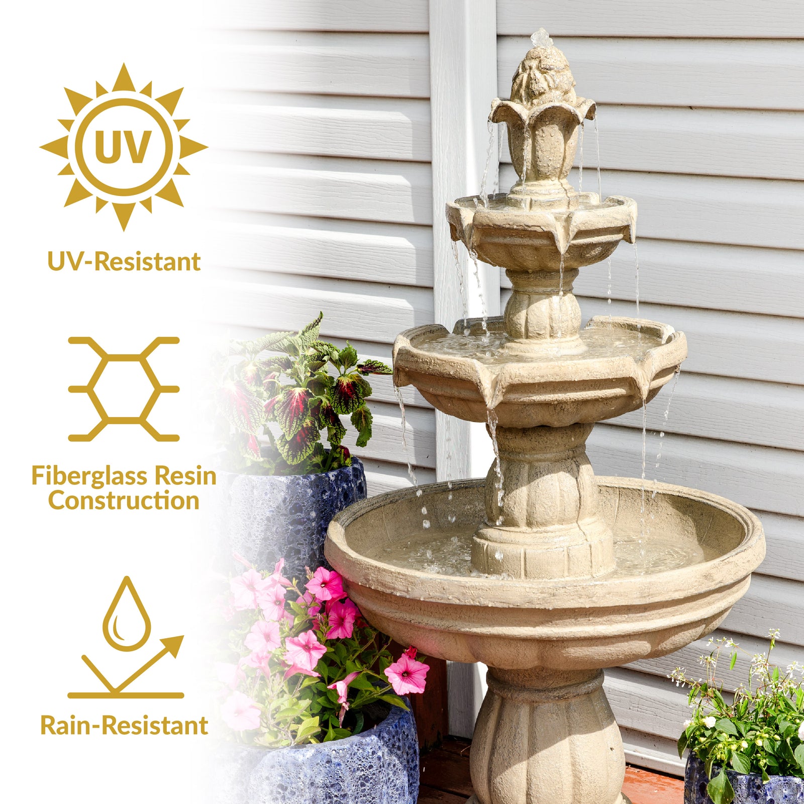 Sunnydaze 48 Inch Three-Tier Fountain