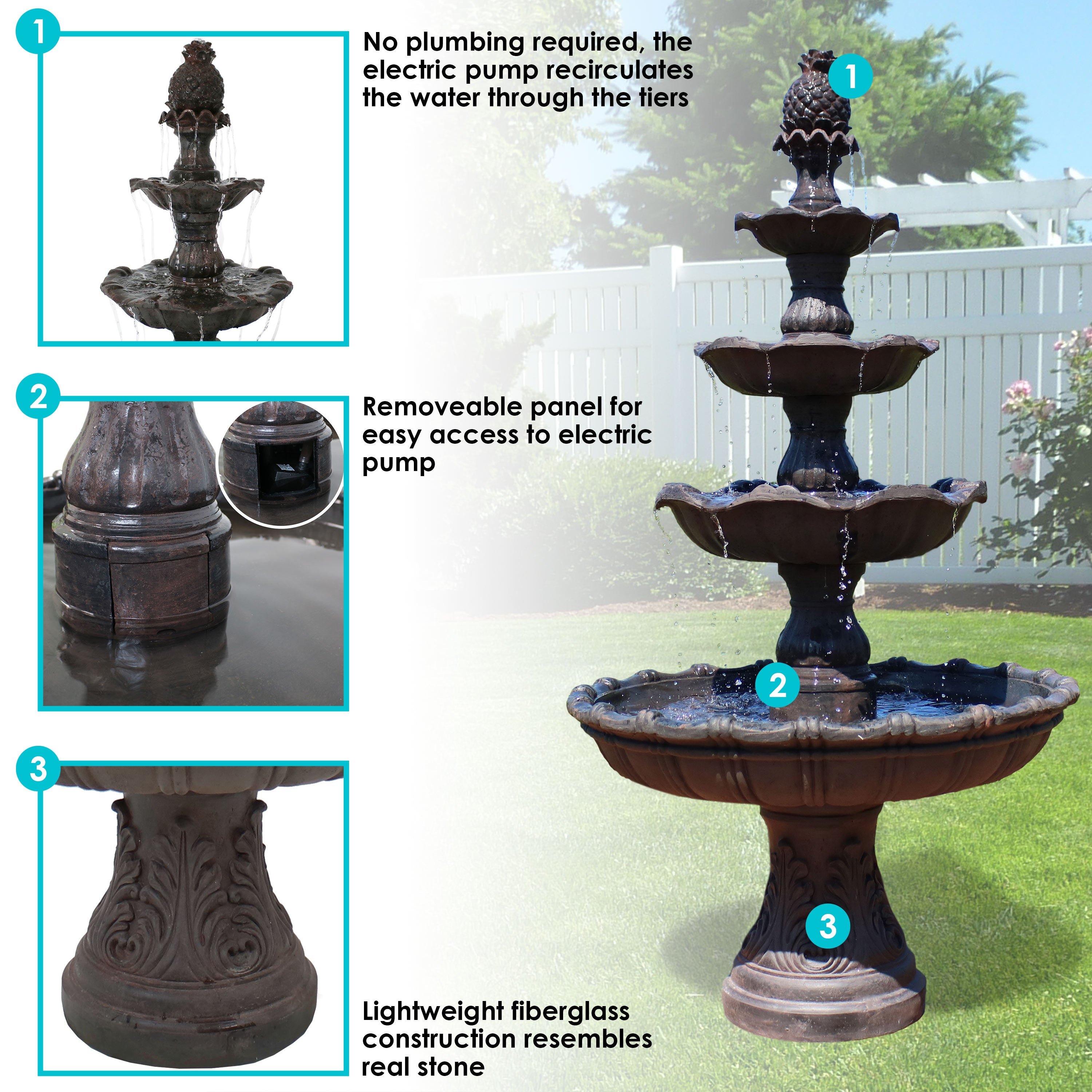 Sunnydaze 80 Inch Four-Tier Grand Courtyard Fountain