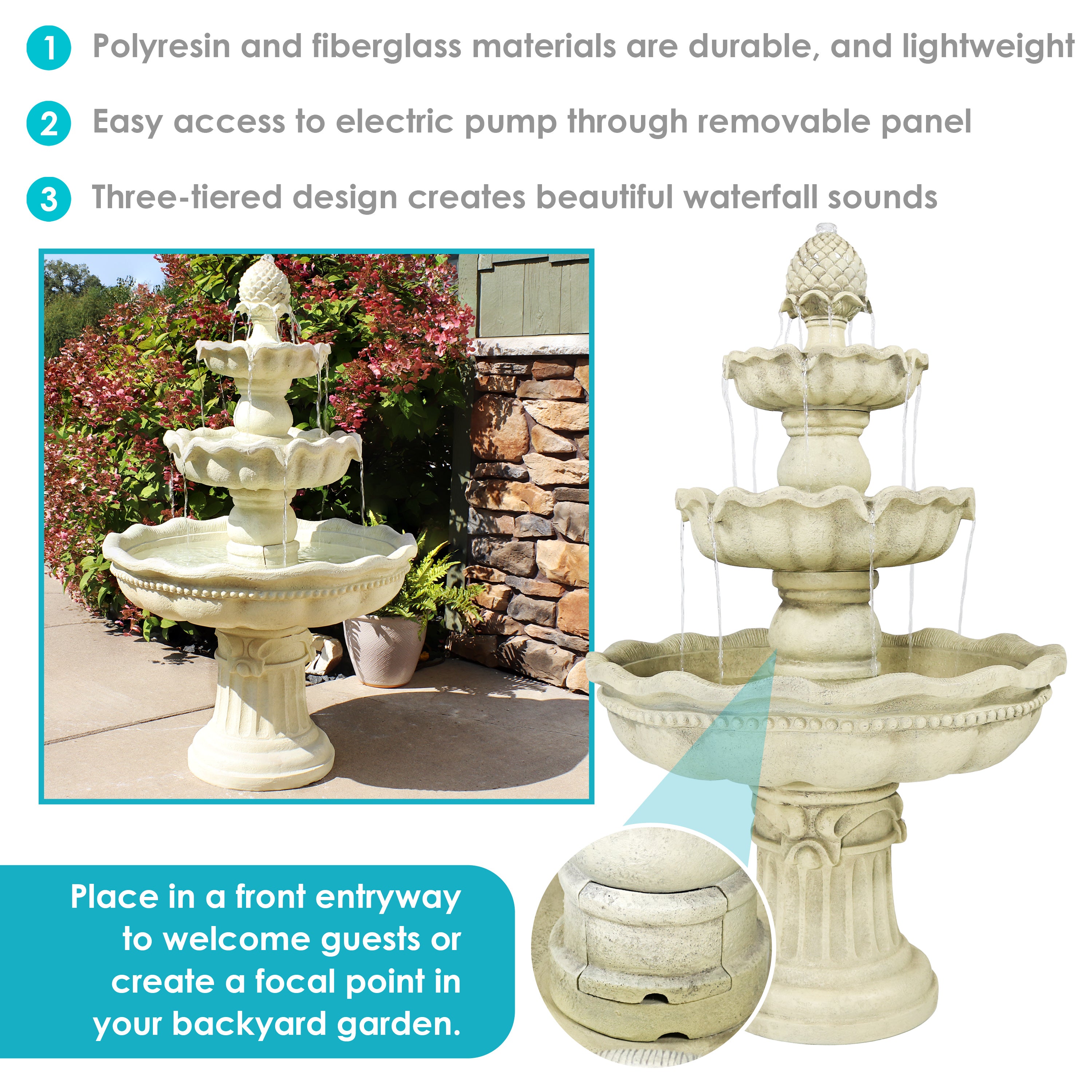 Sunnydaze 51 Inch Three-Tier Pineapple Fountain