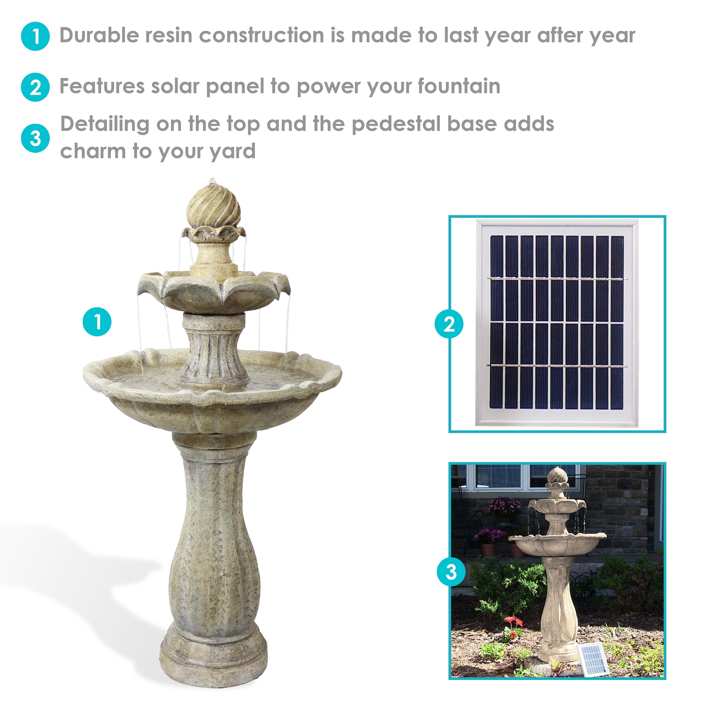Sunnydaze 45 Inch Two-Tier Arcade Solar Fountain