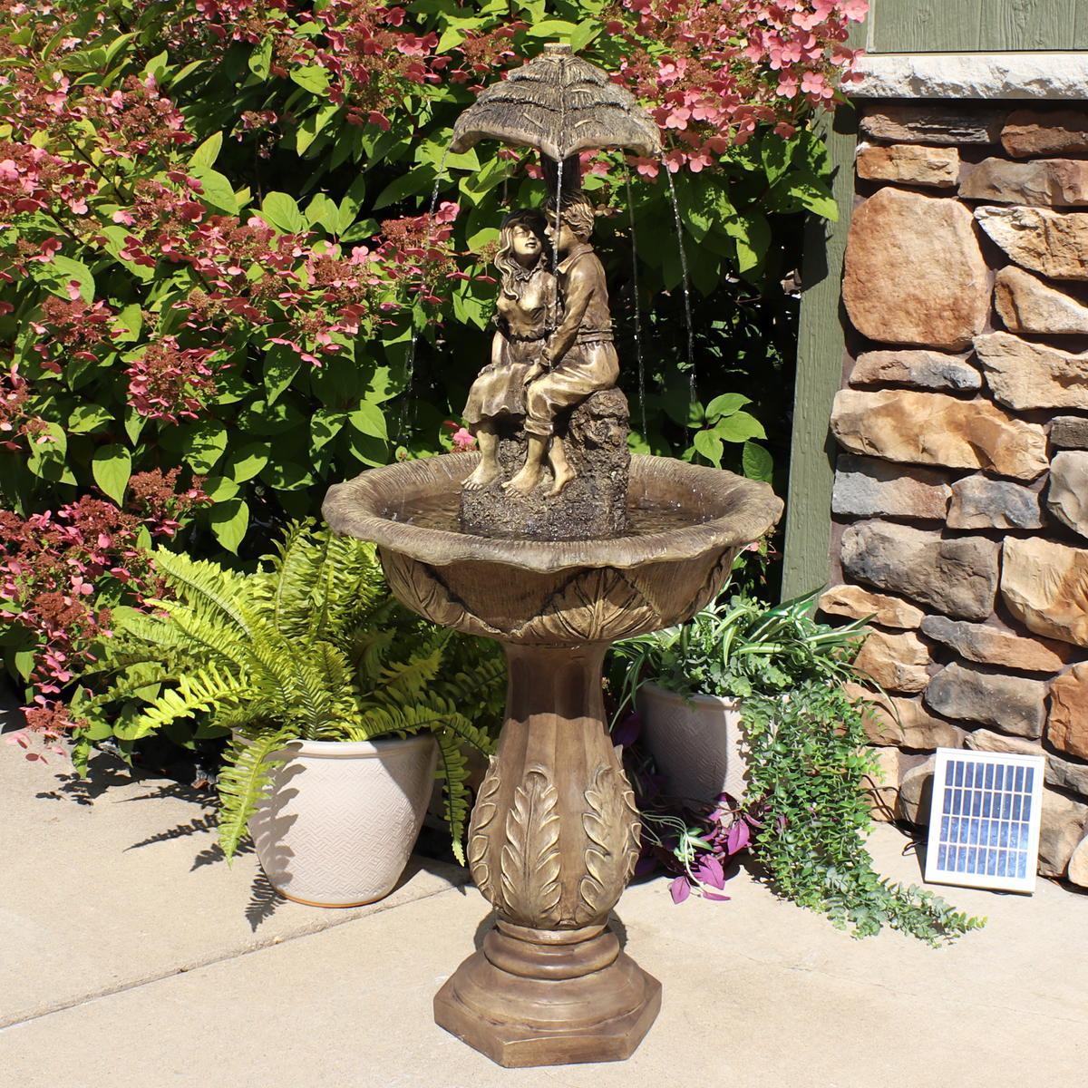 Sunnydaze 43 Inch Lovers Umbrella Solar Fountain with Battery Backup