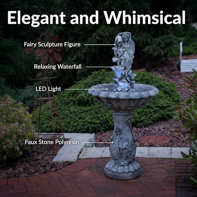 Sunnydaze 43 Inch Fairy Flower Solar Fountain with Battery Backup