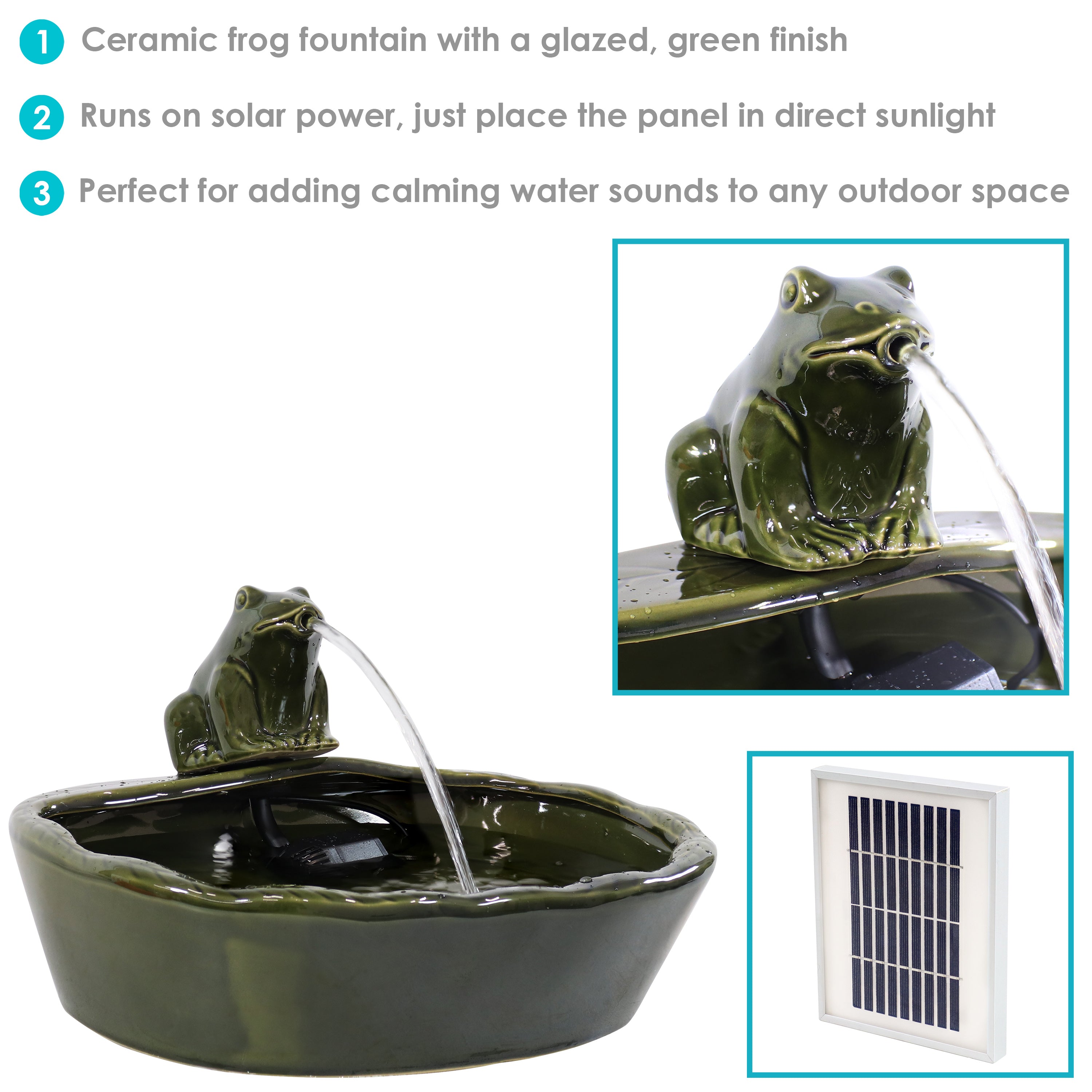 Sunnydaze Ceramic Frog Solar Fountain