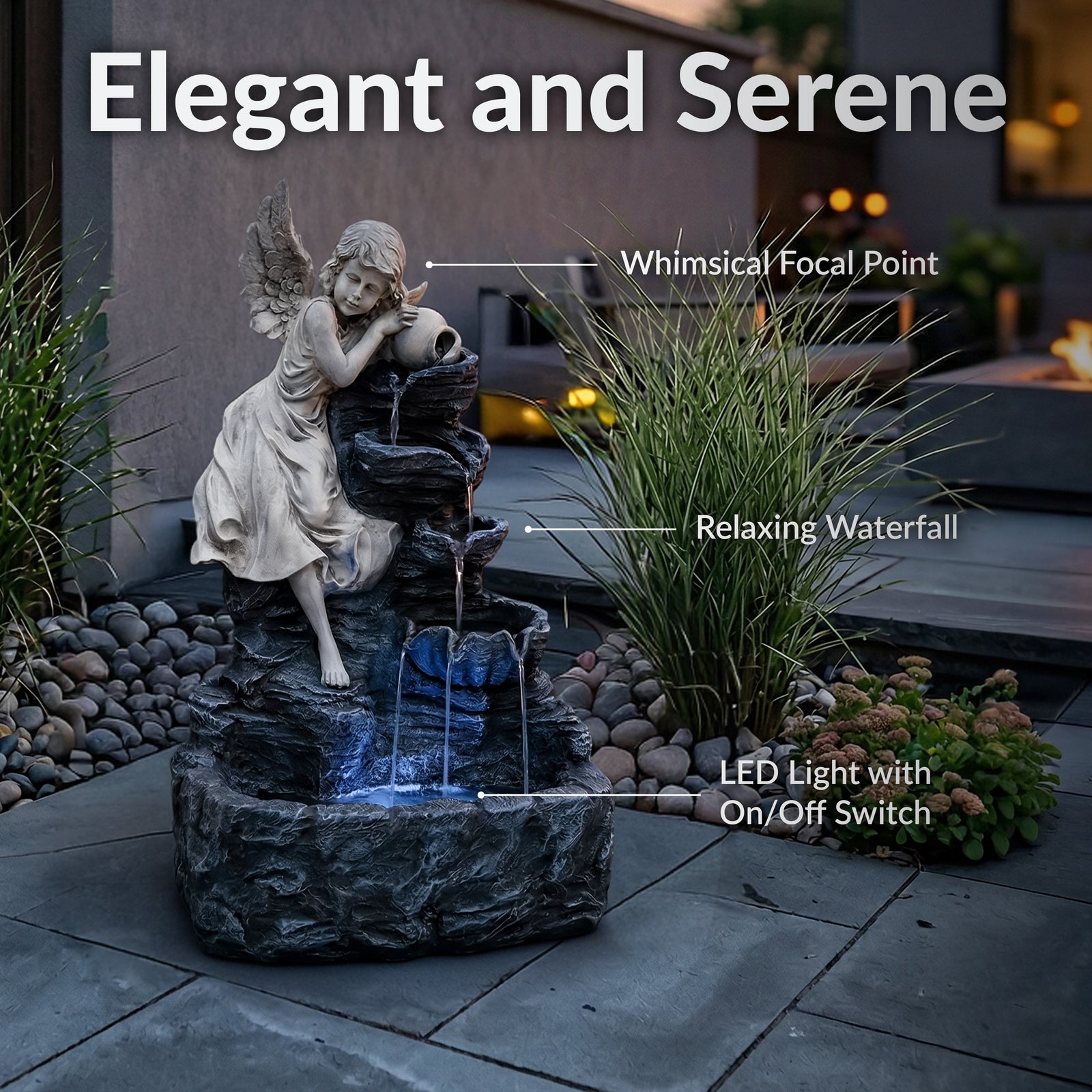 Sunnydaze 29 Inch Angel Falls Solar Fountain with Battery Backup