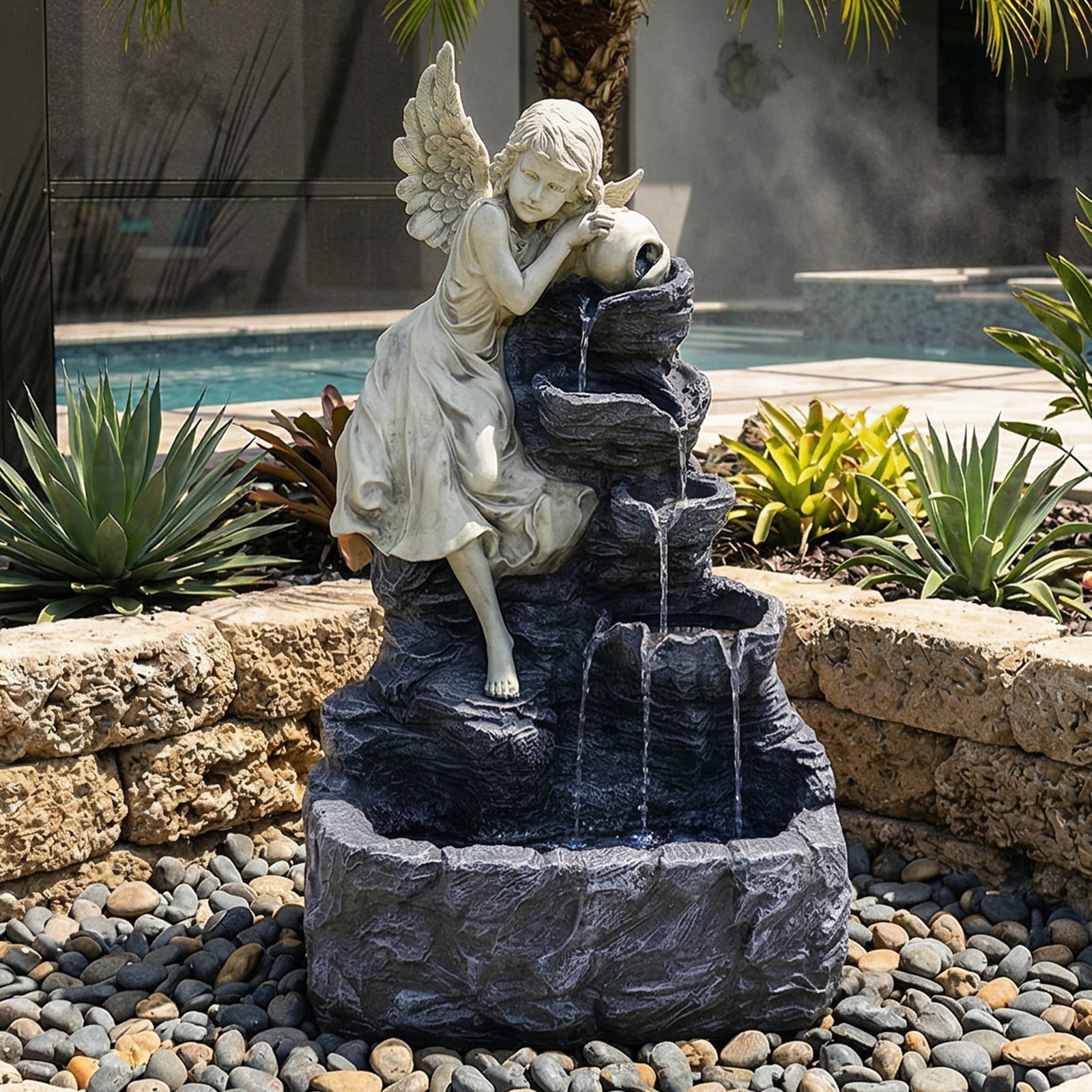 Sunnydaze 29 Inch Angel Falls Solar Fountain with Battery Backup