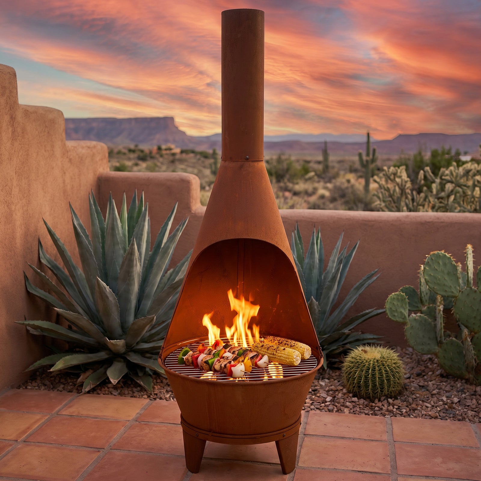Sunnydaze 58 Inch Large Chiminea Outdoor Fireplace with Grill Grate