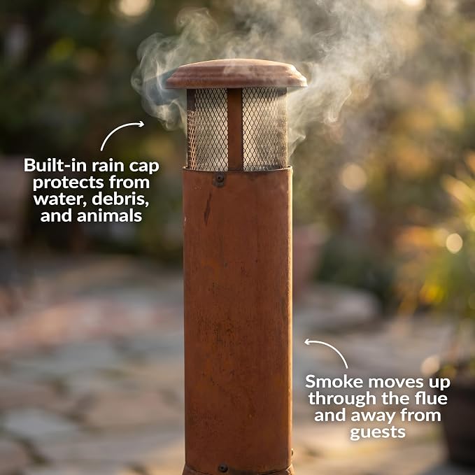 Sunnydaze 70 Inch Steel Chiminea Fire Pit with Built-In Log Holder