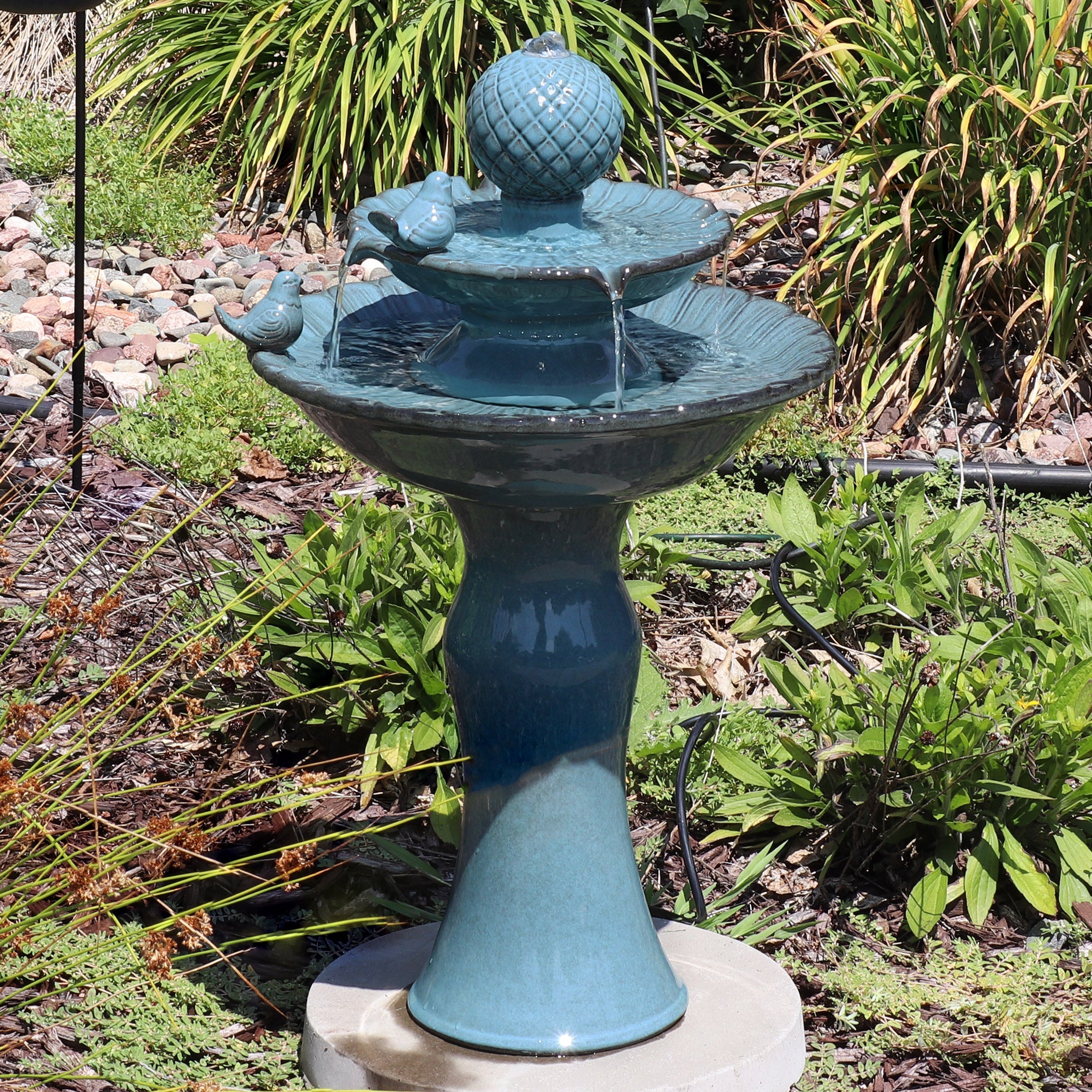 Sunnydaze 27 Inch Resting Birds Two-Tier Ceramic Fountain