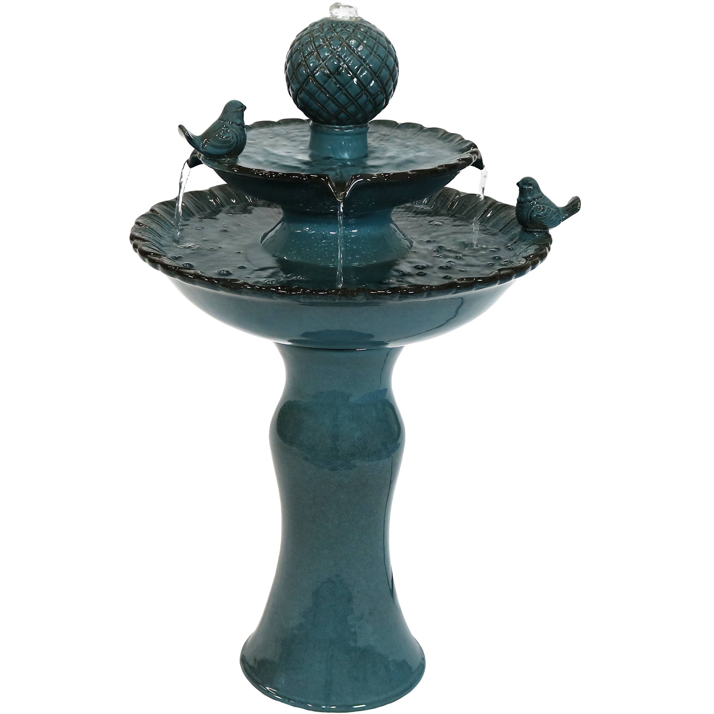 Sunnydaze 27 Inch Resting Birds Two-Tier Ceramic Fountain
