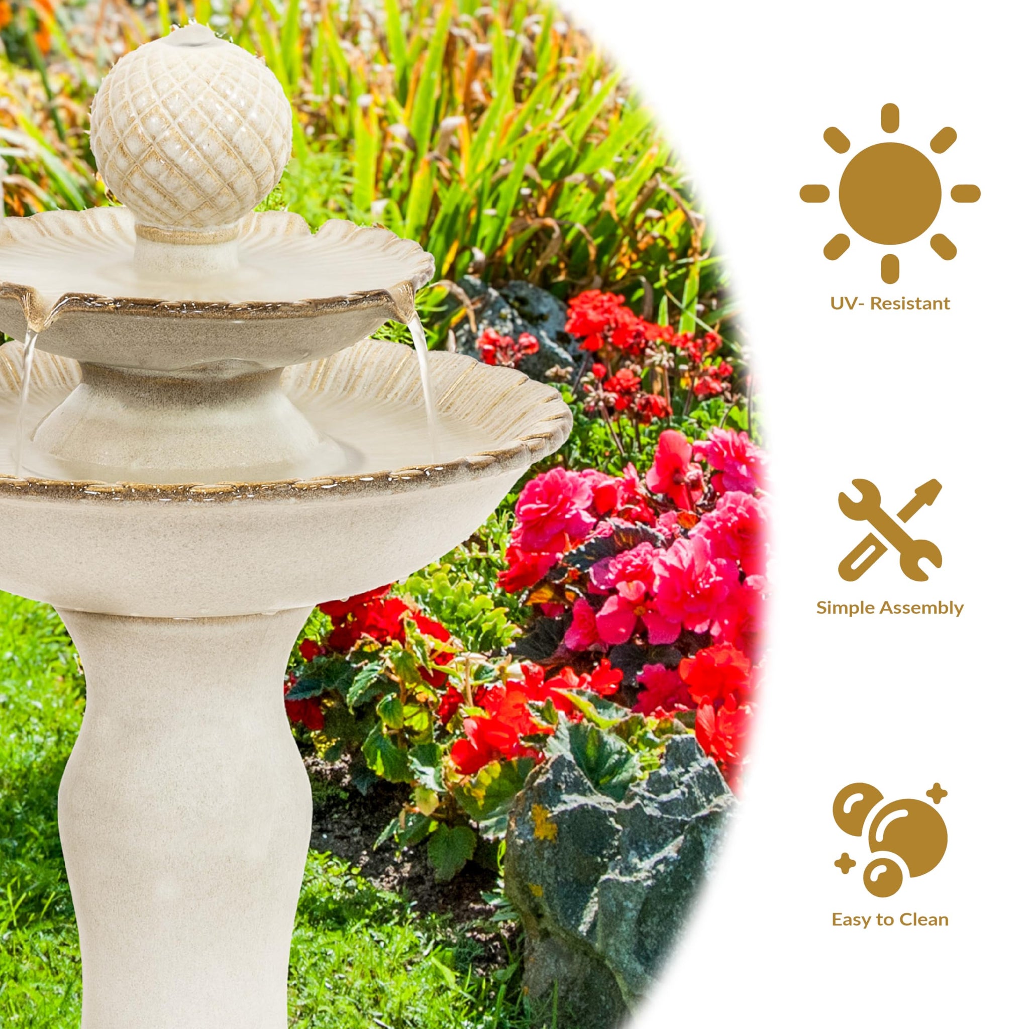 Sunnydaze 27 Inch Resting Birds Two-Tier Ceramic Fountain