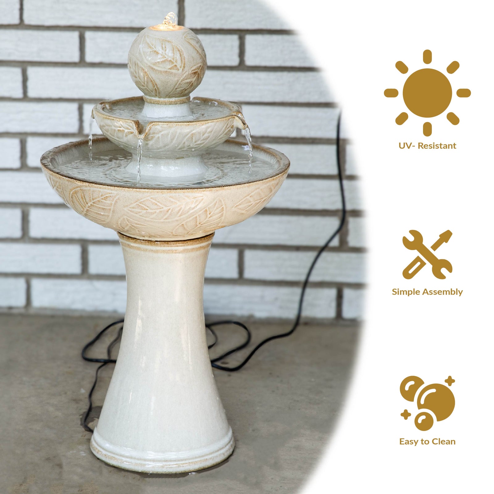 Sunnydaze Gentle Glow Two-Tier Ceramic Fountain