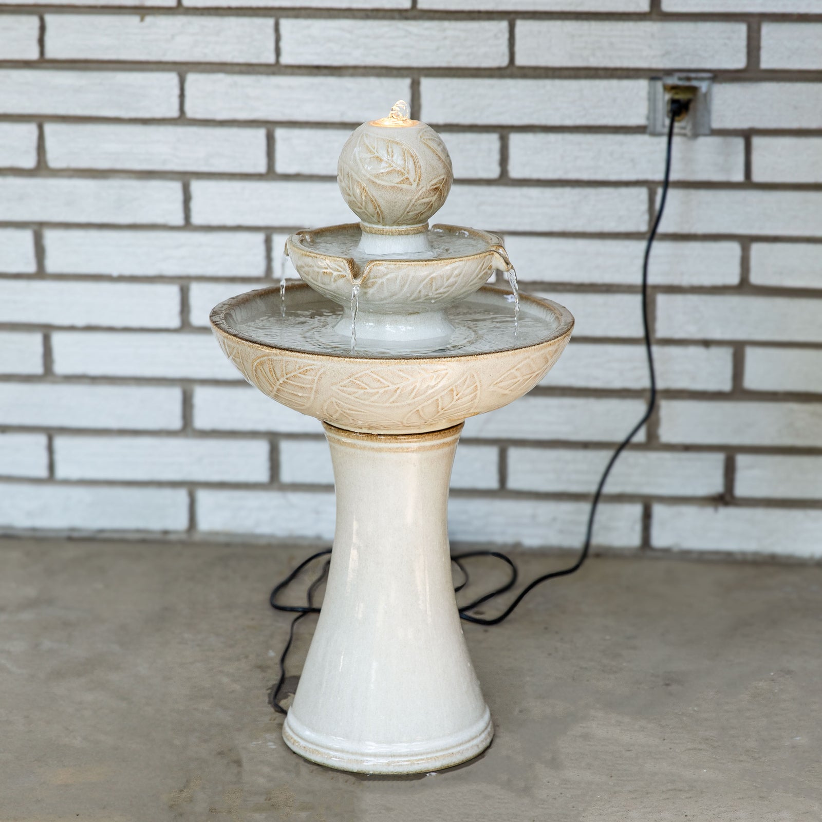 Sunnydaze Gentle Glow Two-Tier Ceramic Fountain