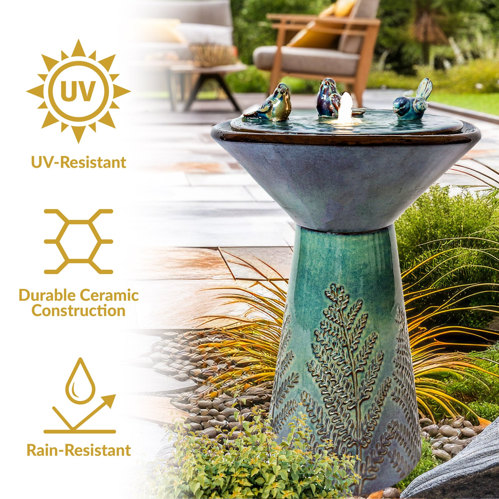 Sunnydaze Gathering Birds Ceramic Fountain