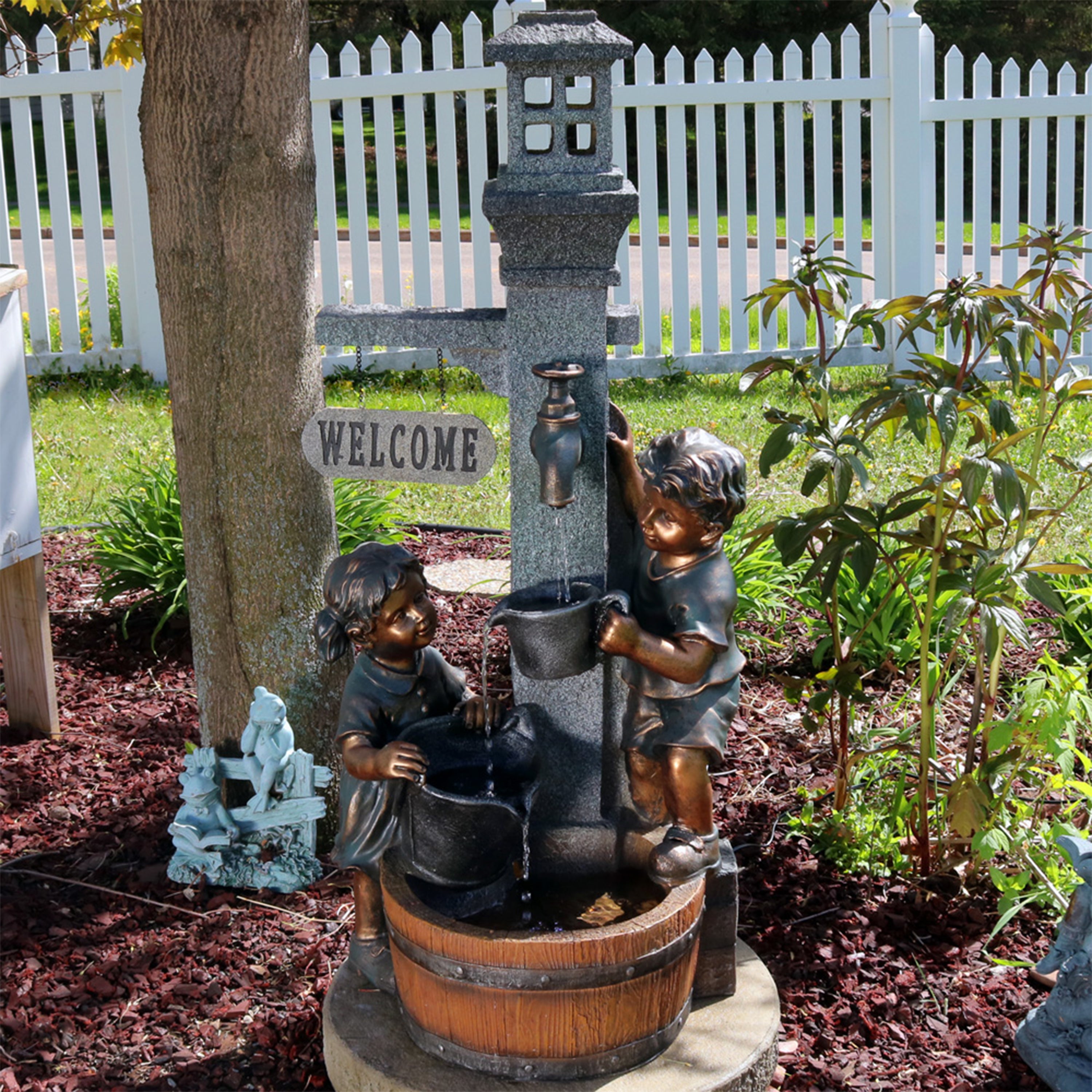 Sunnydaze Children Playing with Water Faucet Outdoor Fountain