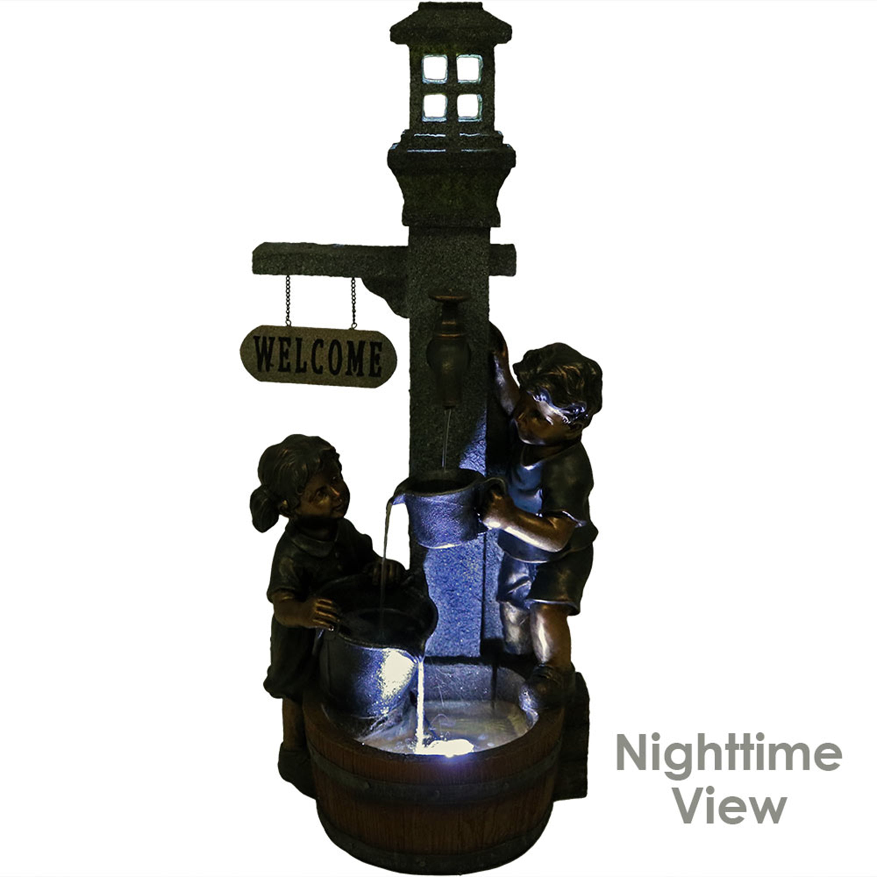 Sunnydaze Children Playing with Water Faucet Outdoor Fountain
