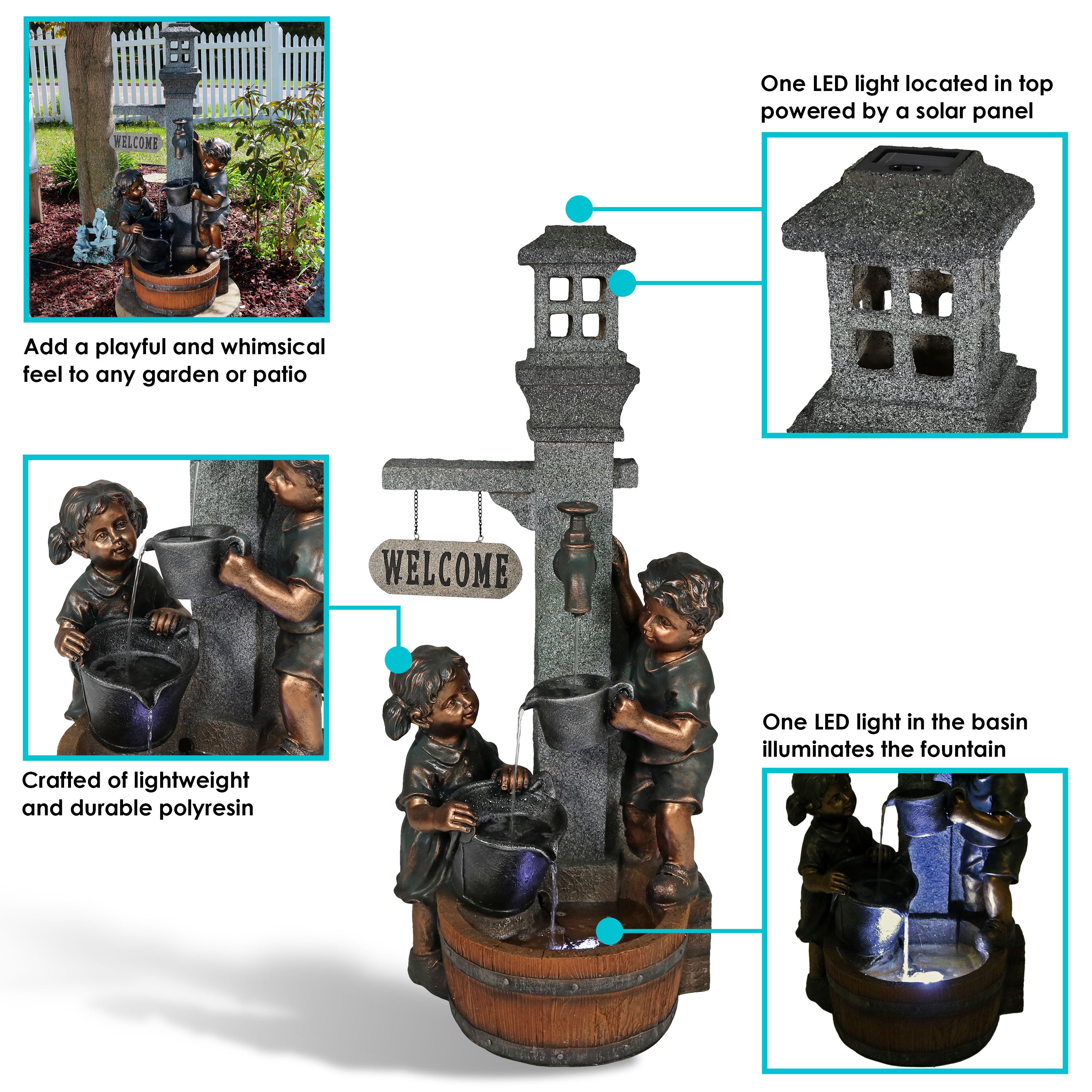Sunnydaze Children Playing with Water Faucet Outdoor Fountain