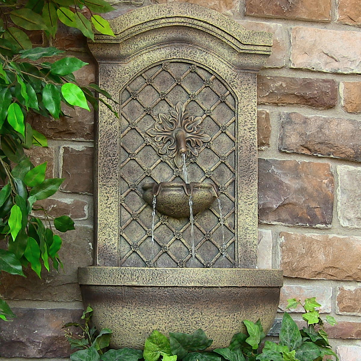 Sunnydaze Rosette Solar Wall Fountain with Battery Backup