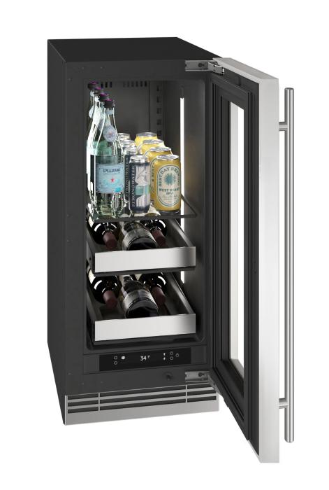 U-Line 15 Inch Stainless Steel Beverage Center with Solid Door