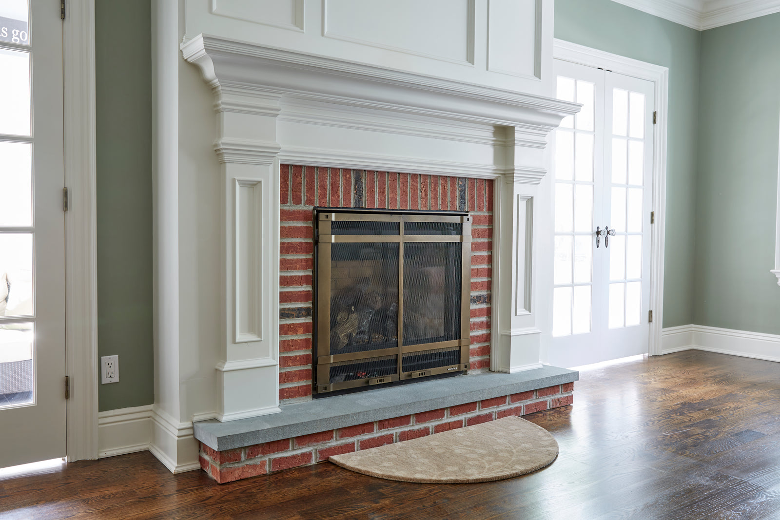 Uniflame 44 x 22 Inch Beige Branch Wool Half Round Fireplace Rug
