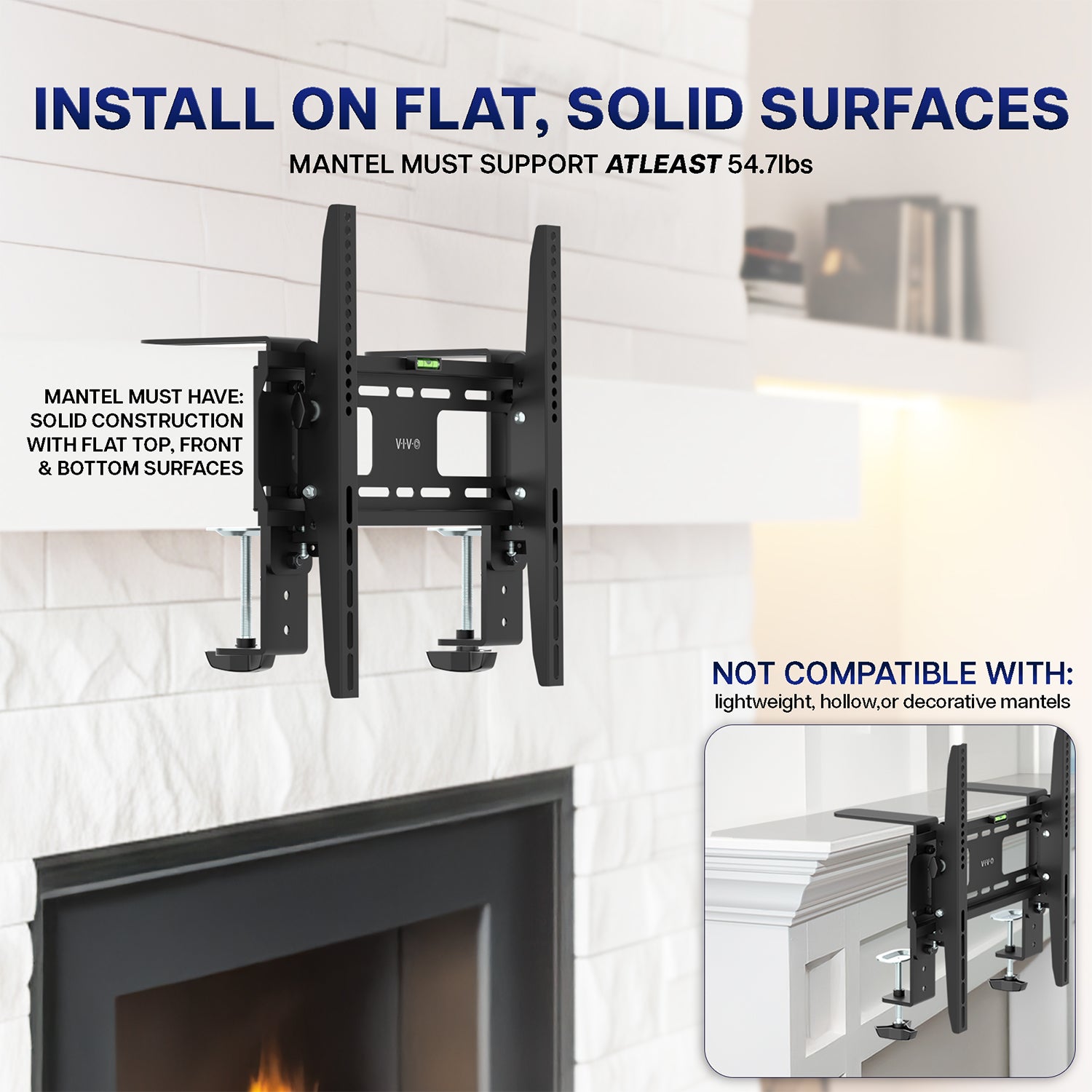 VIVO TV Wall Mount for Fireplace Mantel Installations