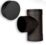 Ventis Double-Wall Black Stove Pipe Stainless Steel Tee With Cap - For 8 Inch Inner Diameter Ventis