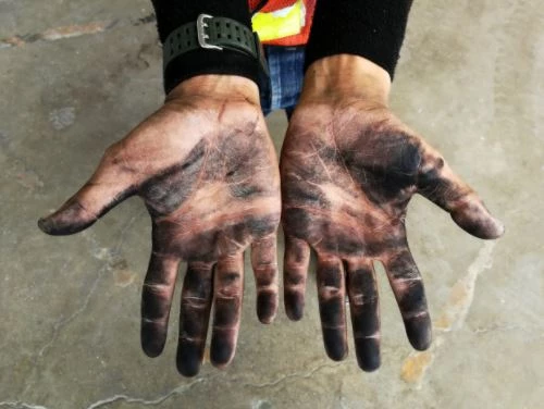 Soot on hands