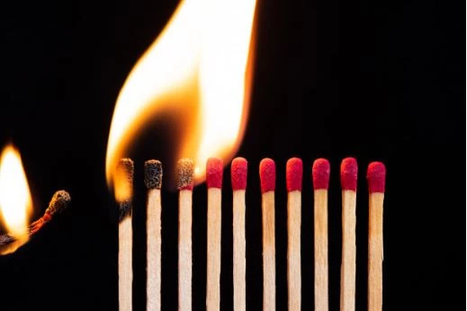 Lighting a row of matches