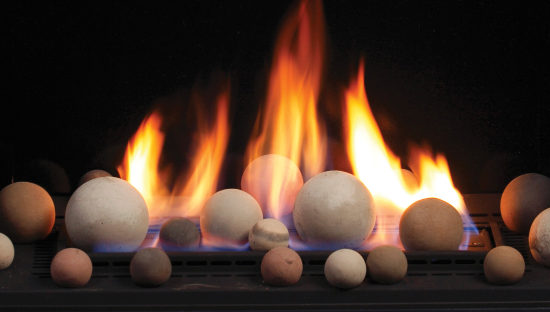 Artistic fireplace media cannonballs