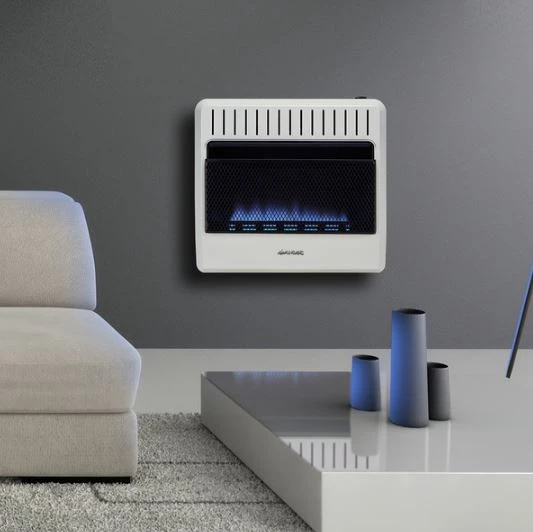 Vent-free blue flame heater