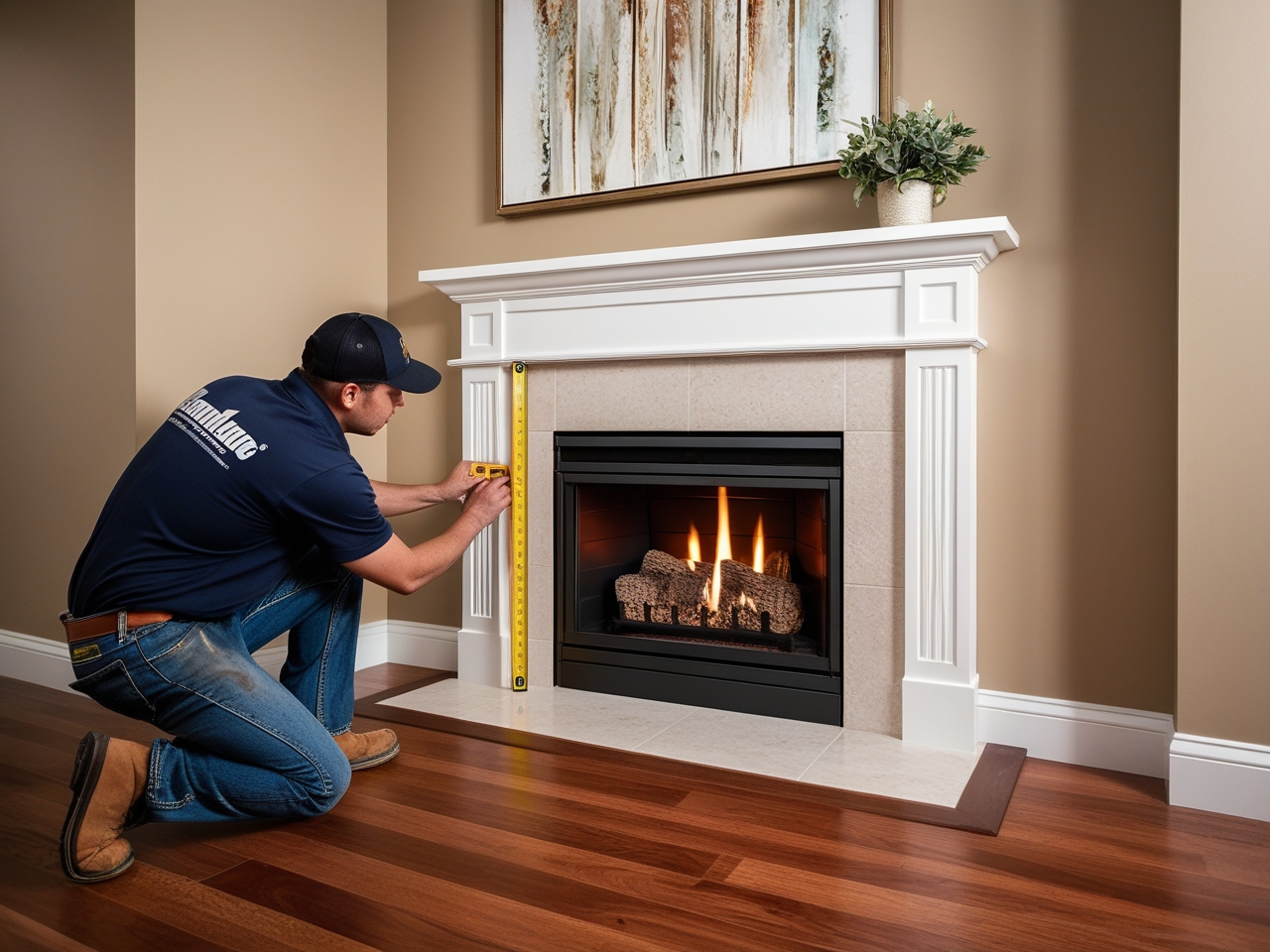 Measuring for fireplace installation