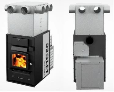 Drolet wood furnace in metal cabinet