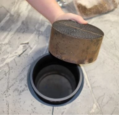 Close-up of a wood stove catalytic combustor